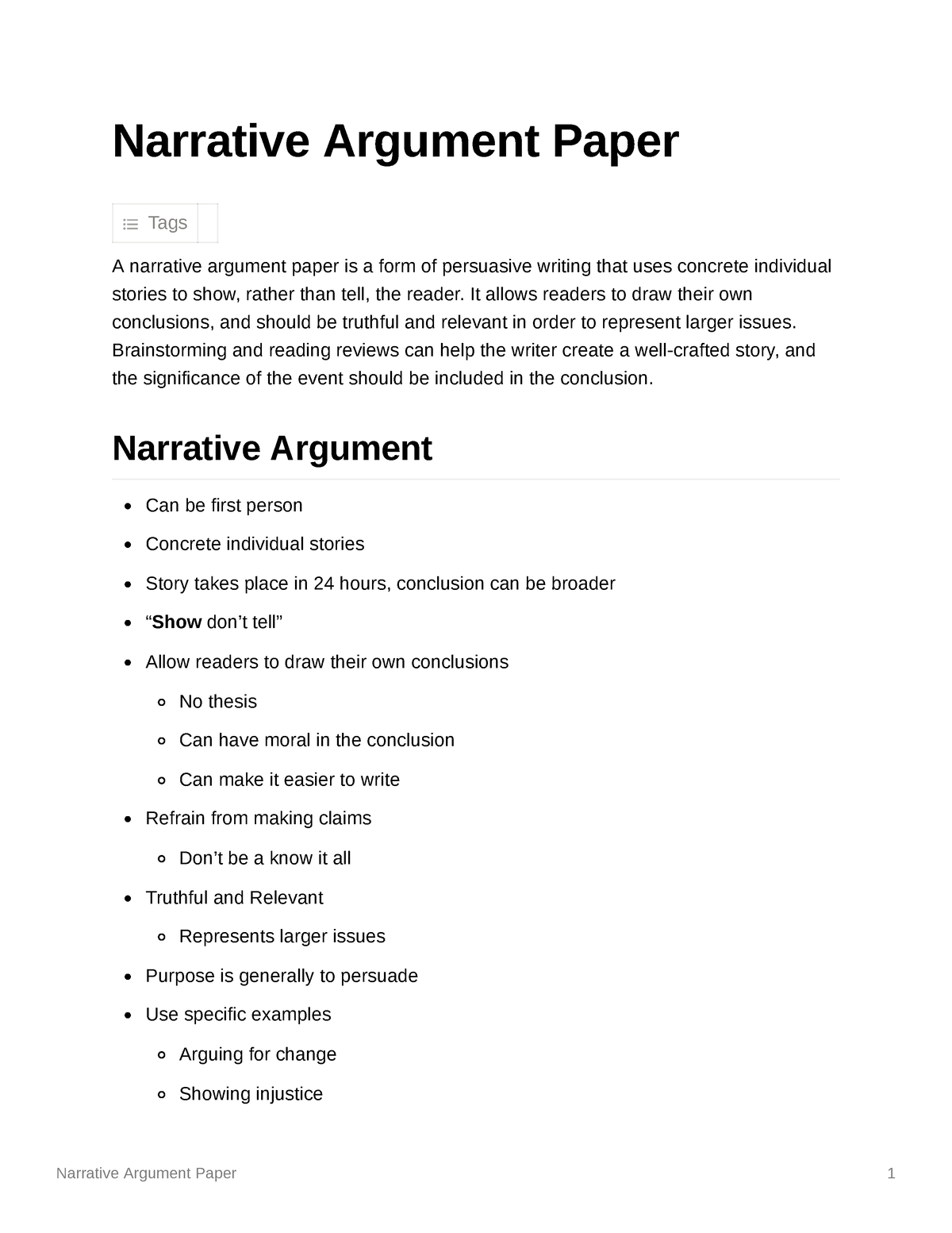sample narrative argument essay