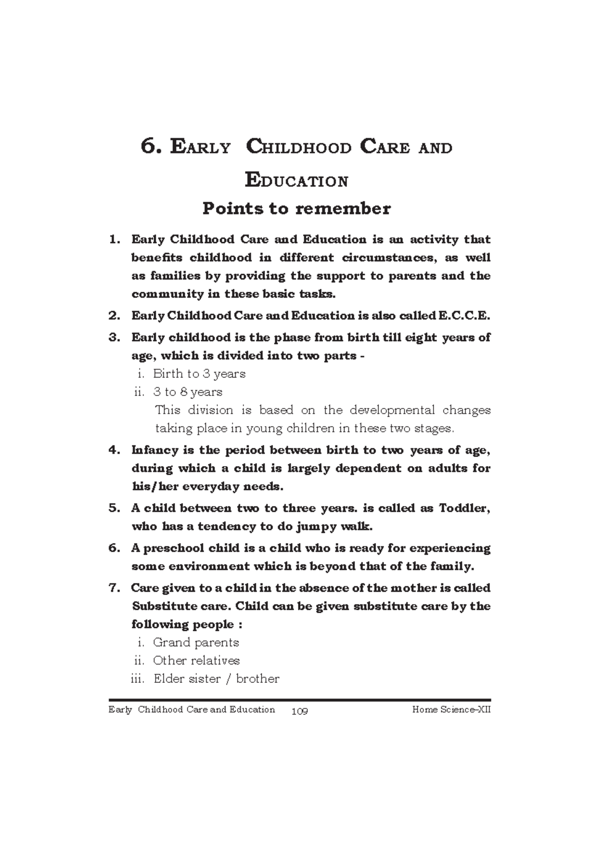 ECCE - Notes - 6. E arly Childhood CarE and E duCation Points to ...