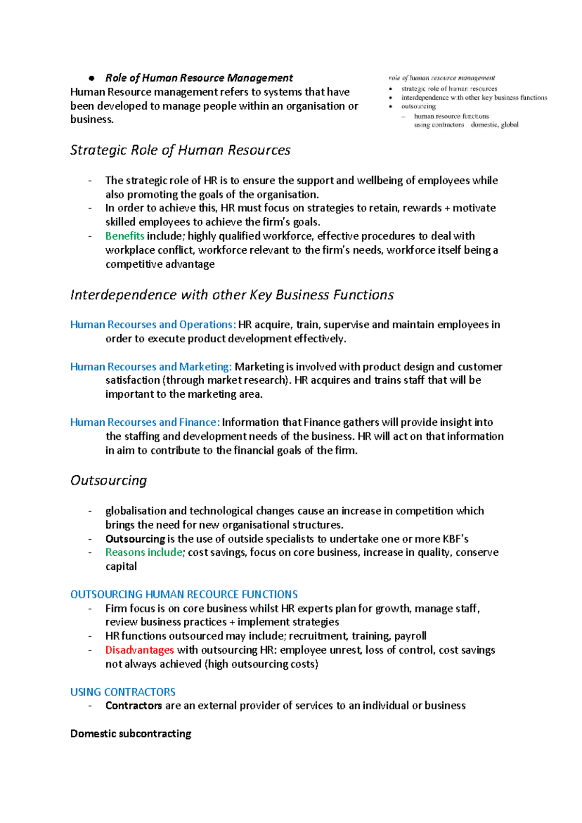 Human resources hsc study notes - Role of Human Resource Management ...