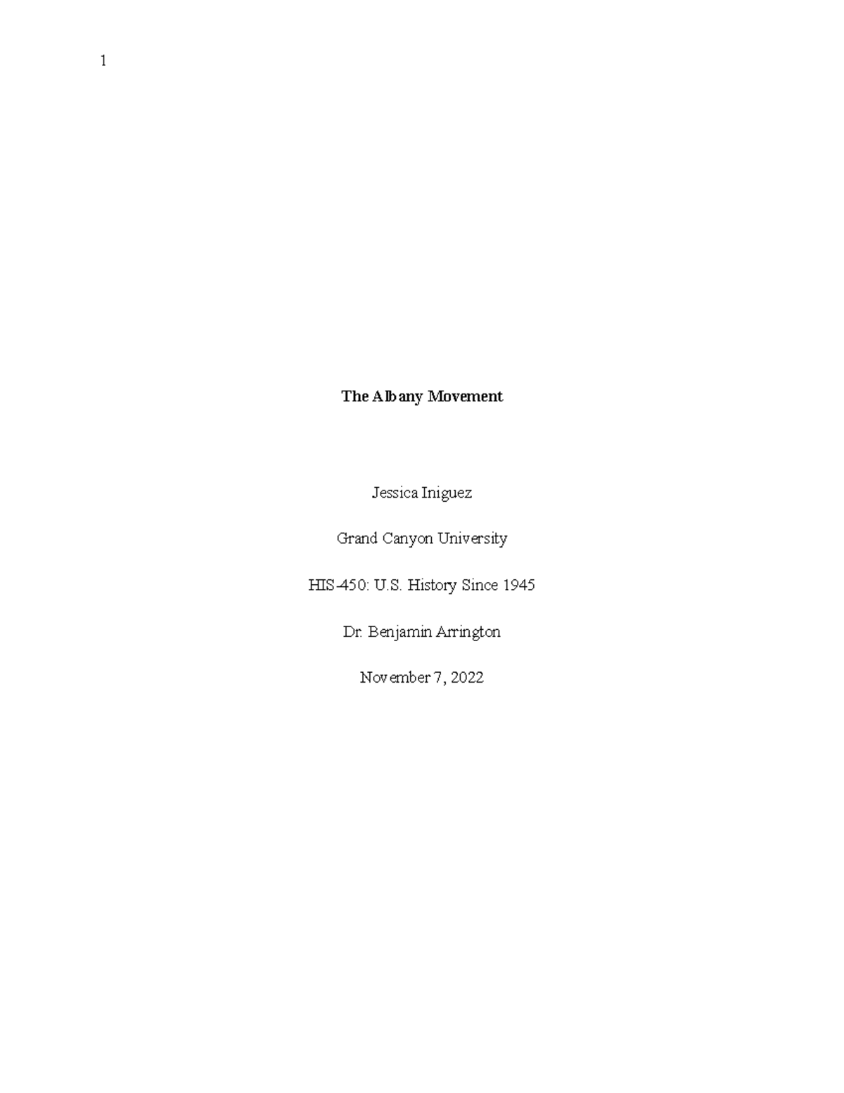 HIS-450 The Albany Movement - The Albany Movement Jessica Iniguez Grand ...