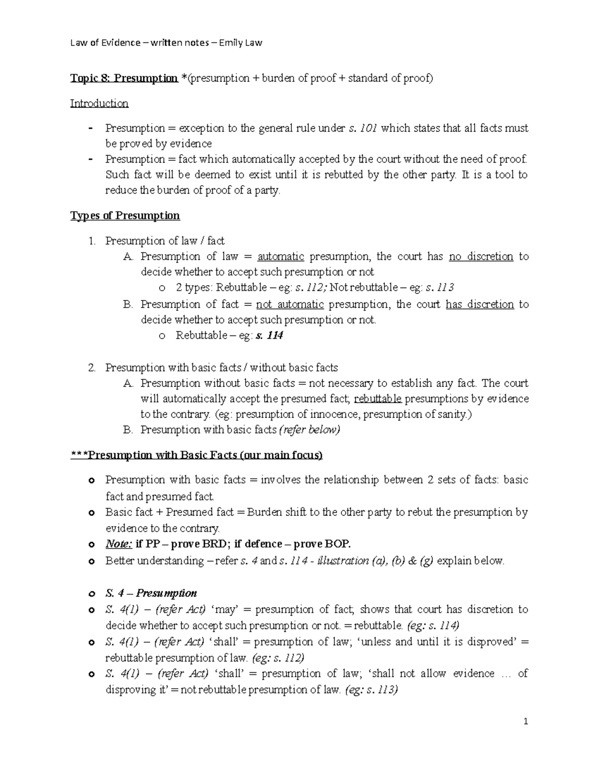 Chapter 8 Presumption - Topic 8: Presumption *(presumption + Burden Of ...