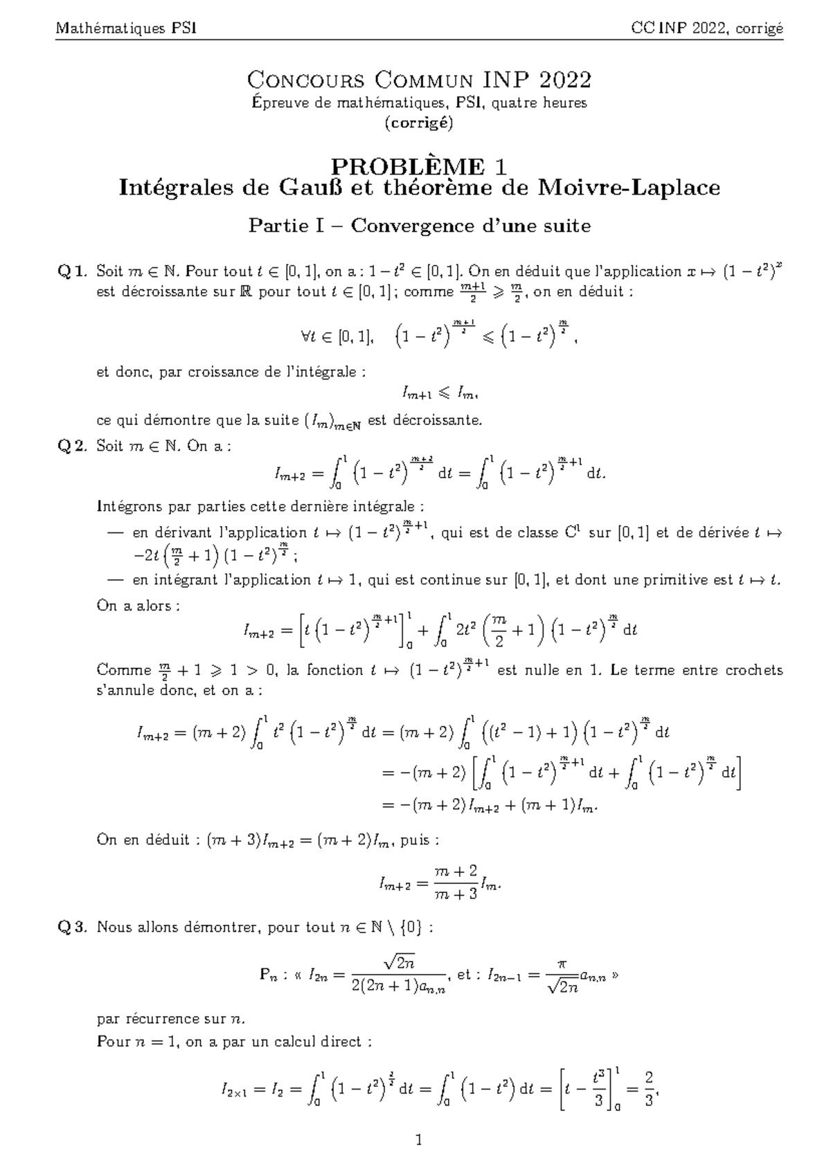 Concours Commun Polytechniques ( Ccinp) 2022 PSI Mathématiques Ca ...