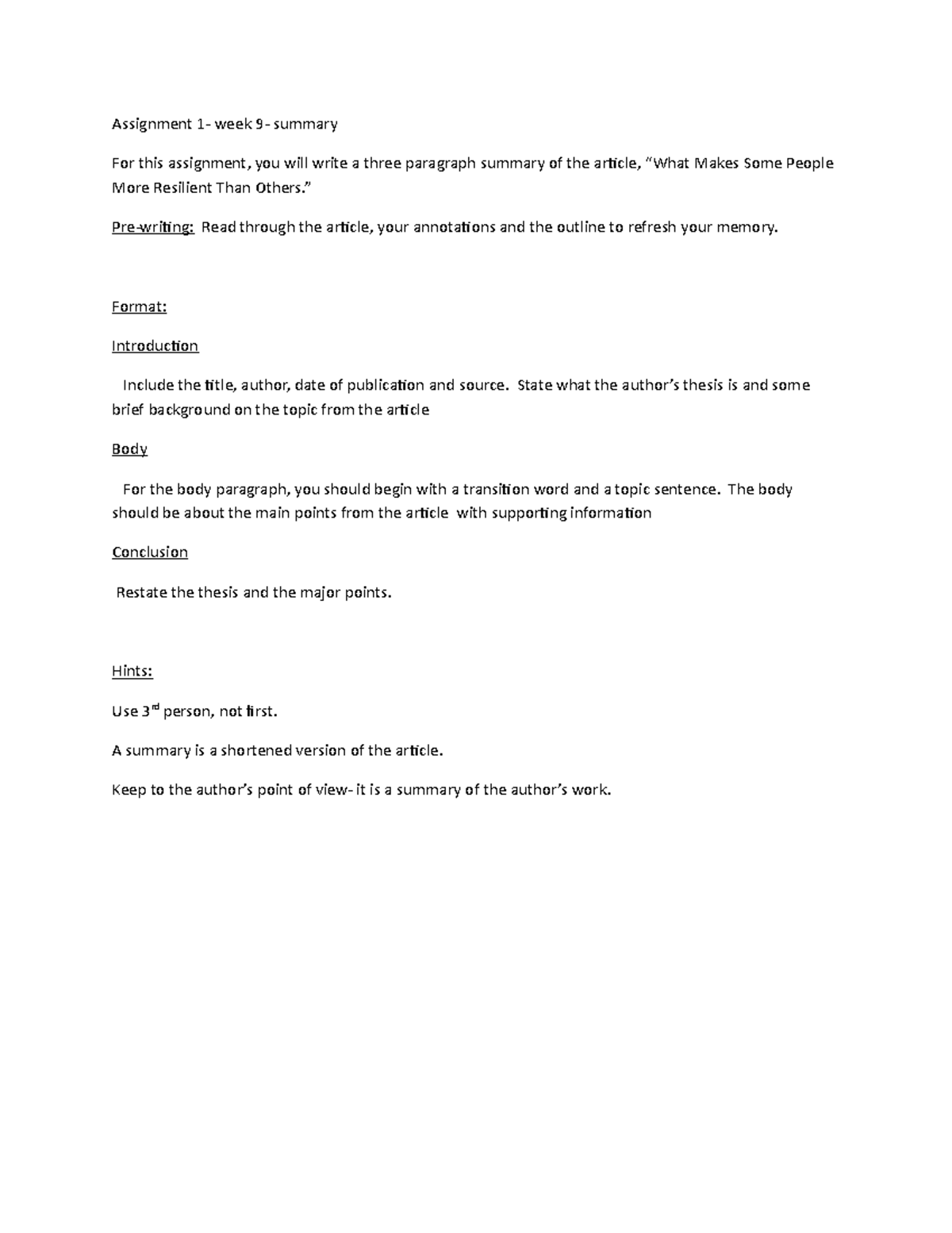 Assignment+1+week+10-+summary - Assignment 1- week 9- summary For this ...