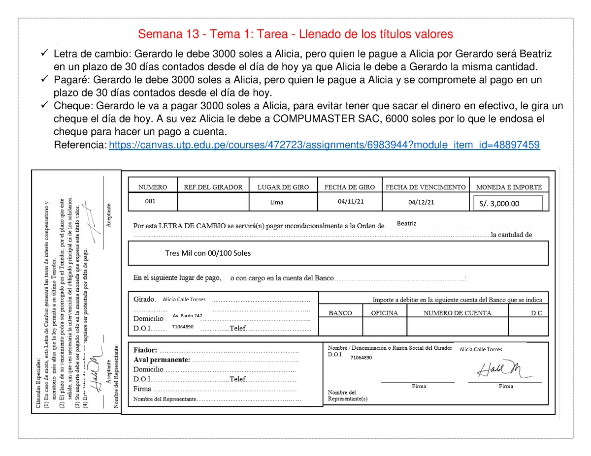 Modelo De Titulos Valores Semana 13 Tema 1 Tarea Llenado De Los Títulos Valores Letra De 8393