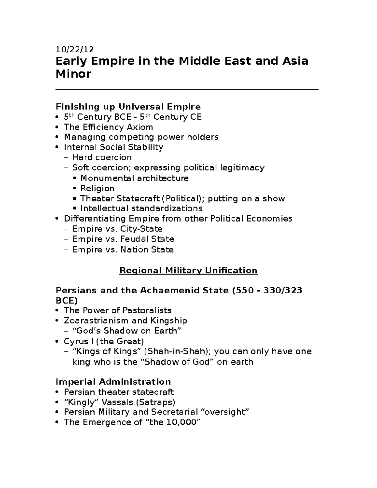 Lecture 16 -Early Empire in Middle East and Asia Minor 10-22-12 - 10/22 ...
