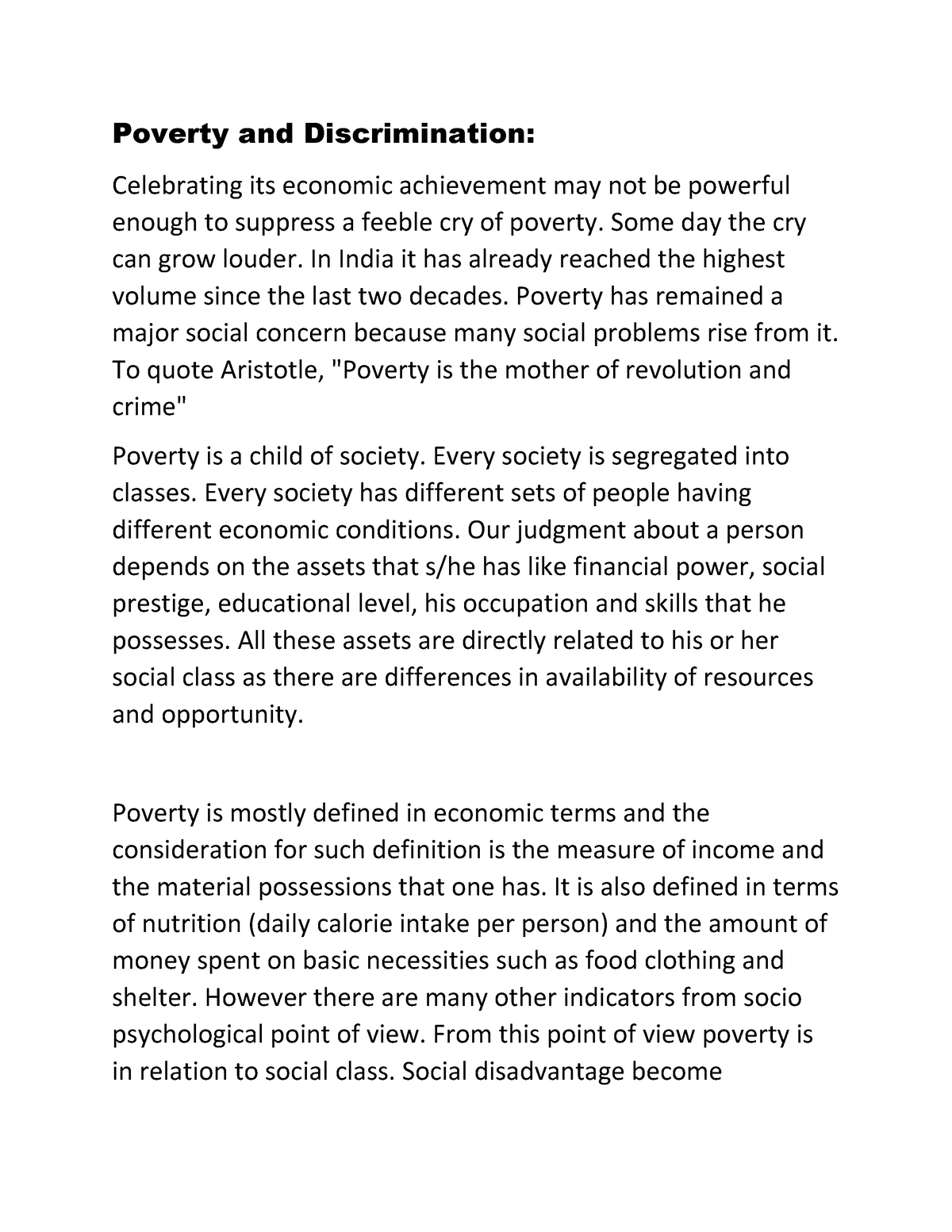 poverty discrimination essay