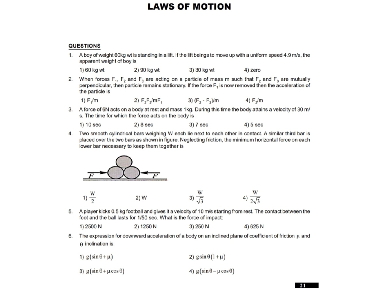 Laws of motion questions - Plus one physics - Studocu