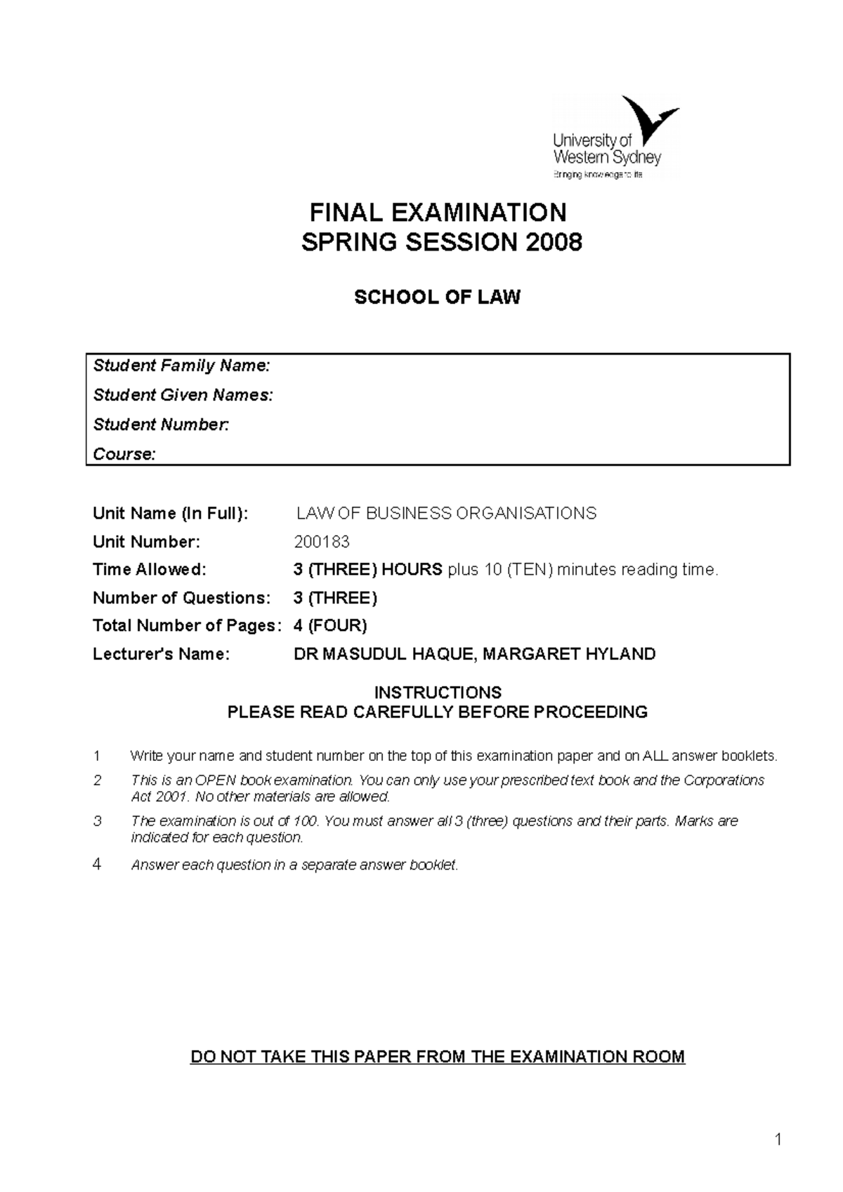 Exam 2010, questions and answers - FINAL EXAMINATION SPRING SESSION ...