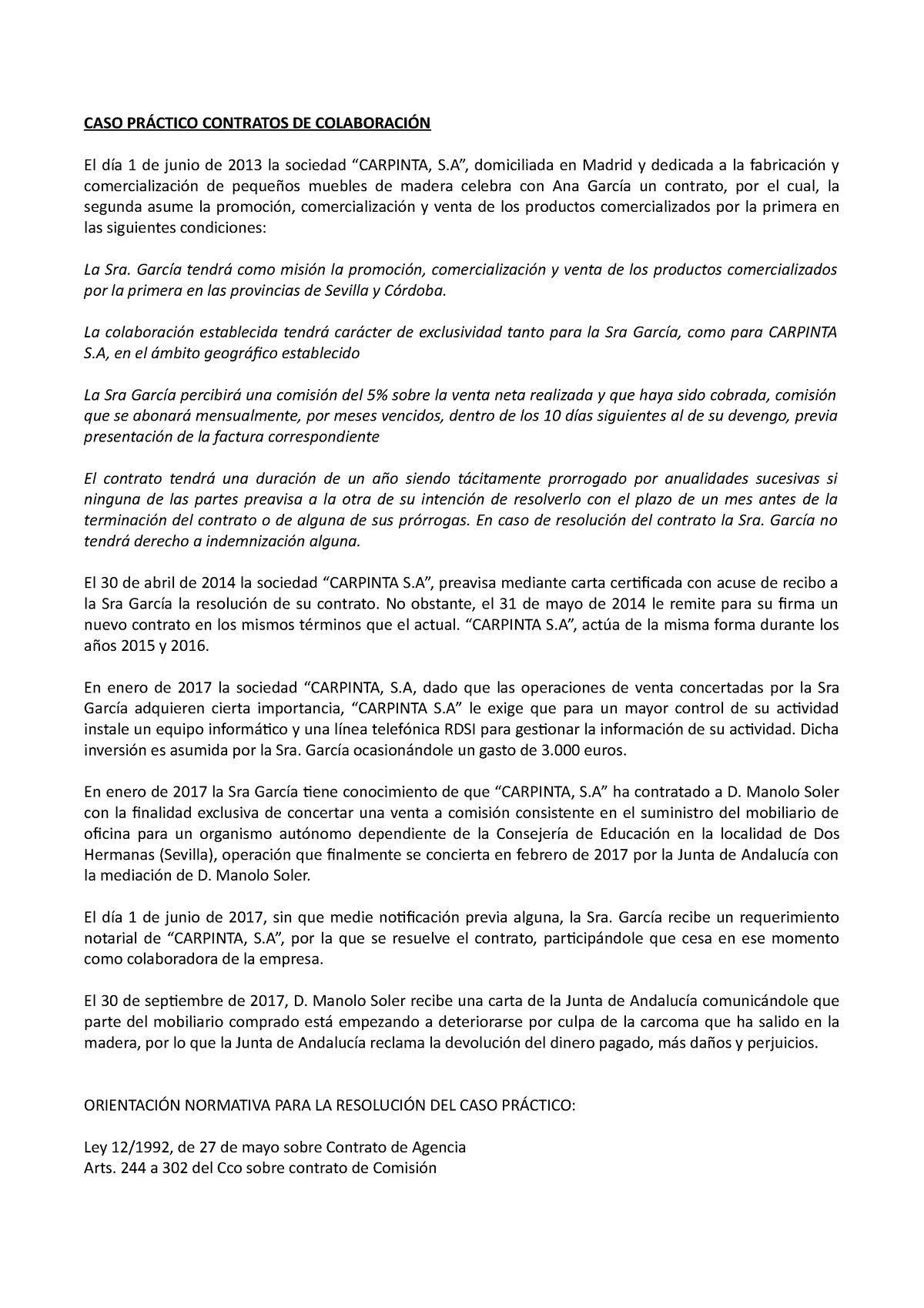 Caso Contratos 2 Distribucio´n Caso PrÁctico Contratos De ColaboraciÓn El Día 1 De Junio De 9830