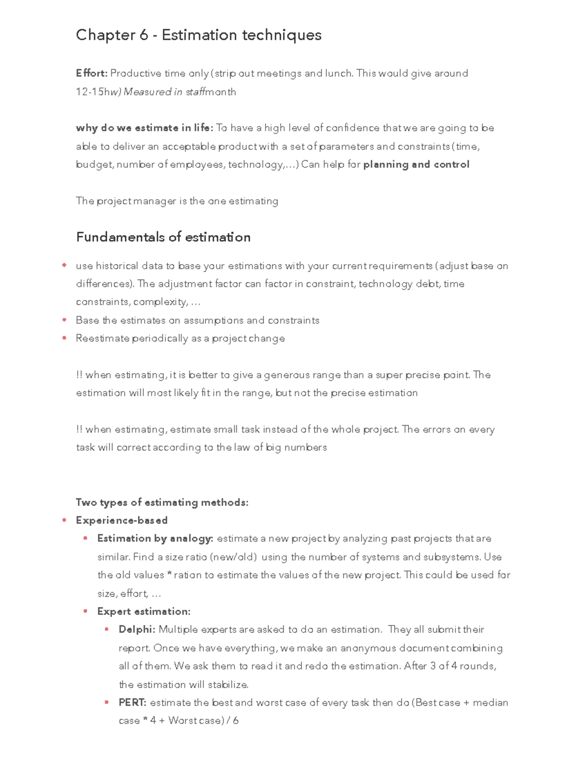 2018 Fall Ch6 Notes - Exam/Practice - Chapter 6 - Estimation Techniques ...