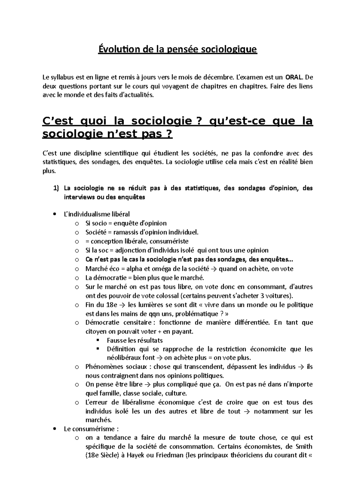 évolution De La Pensée Sociologique évolution De La Pensée