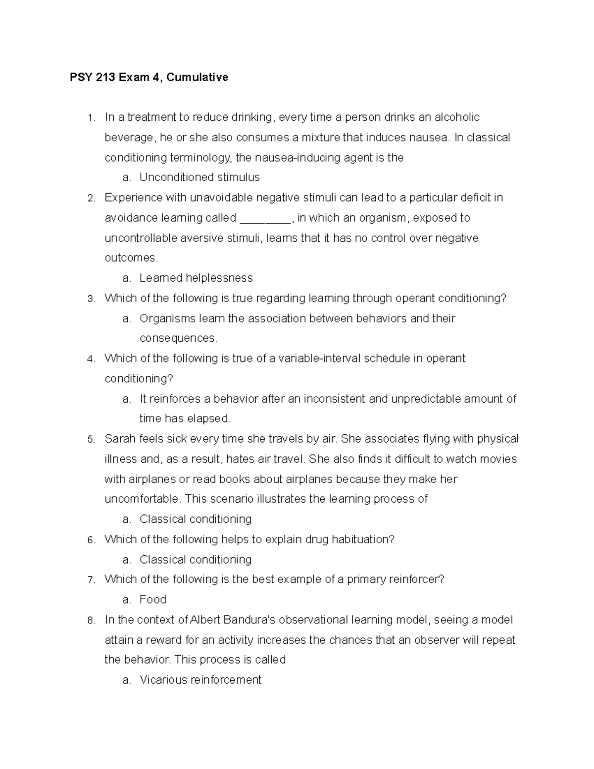 PSY 213 Exam 4 - Practice multiple choice exam with answers. This exam ...