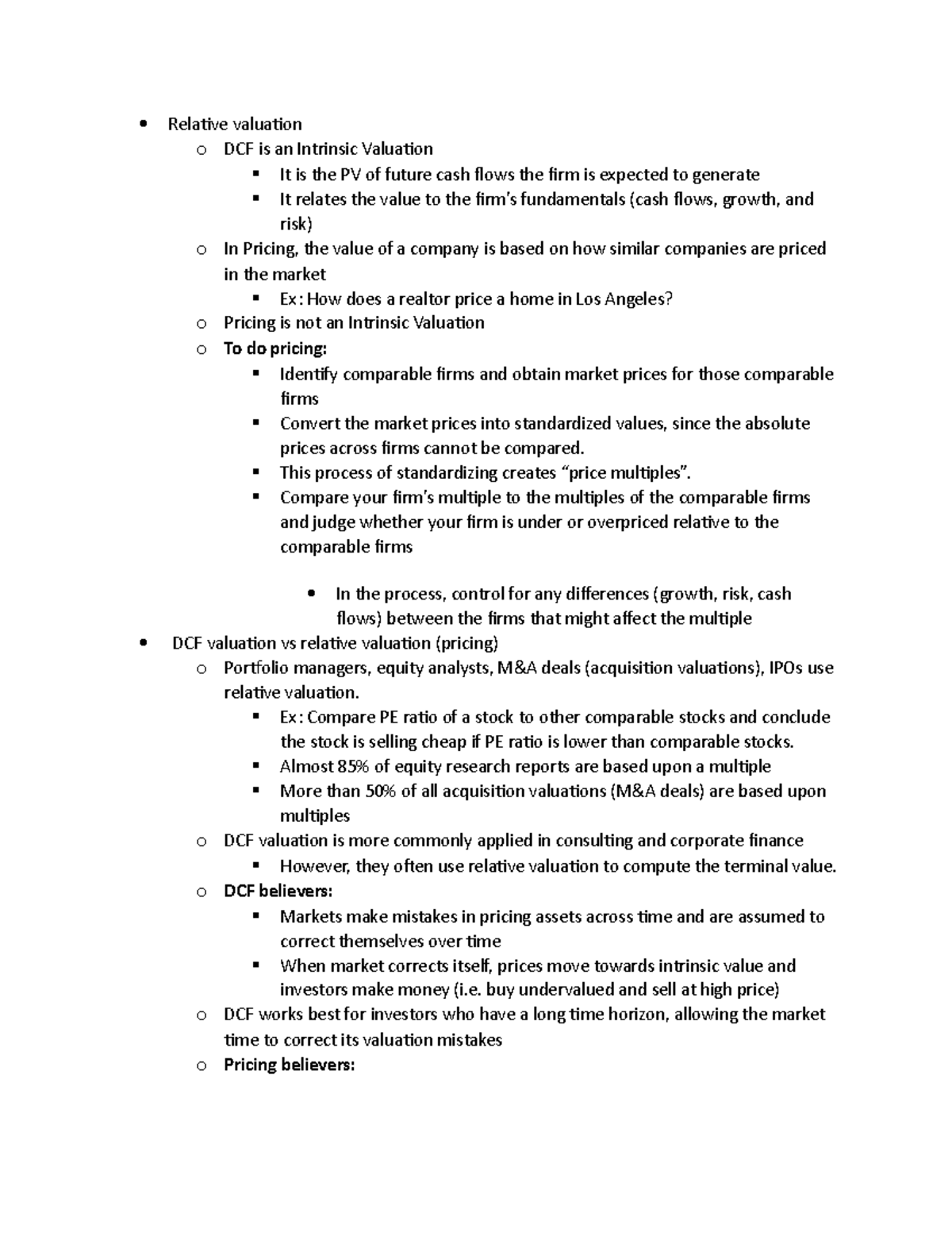 Multiples and relative valuation - Relative valuation o DCF is an ...