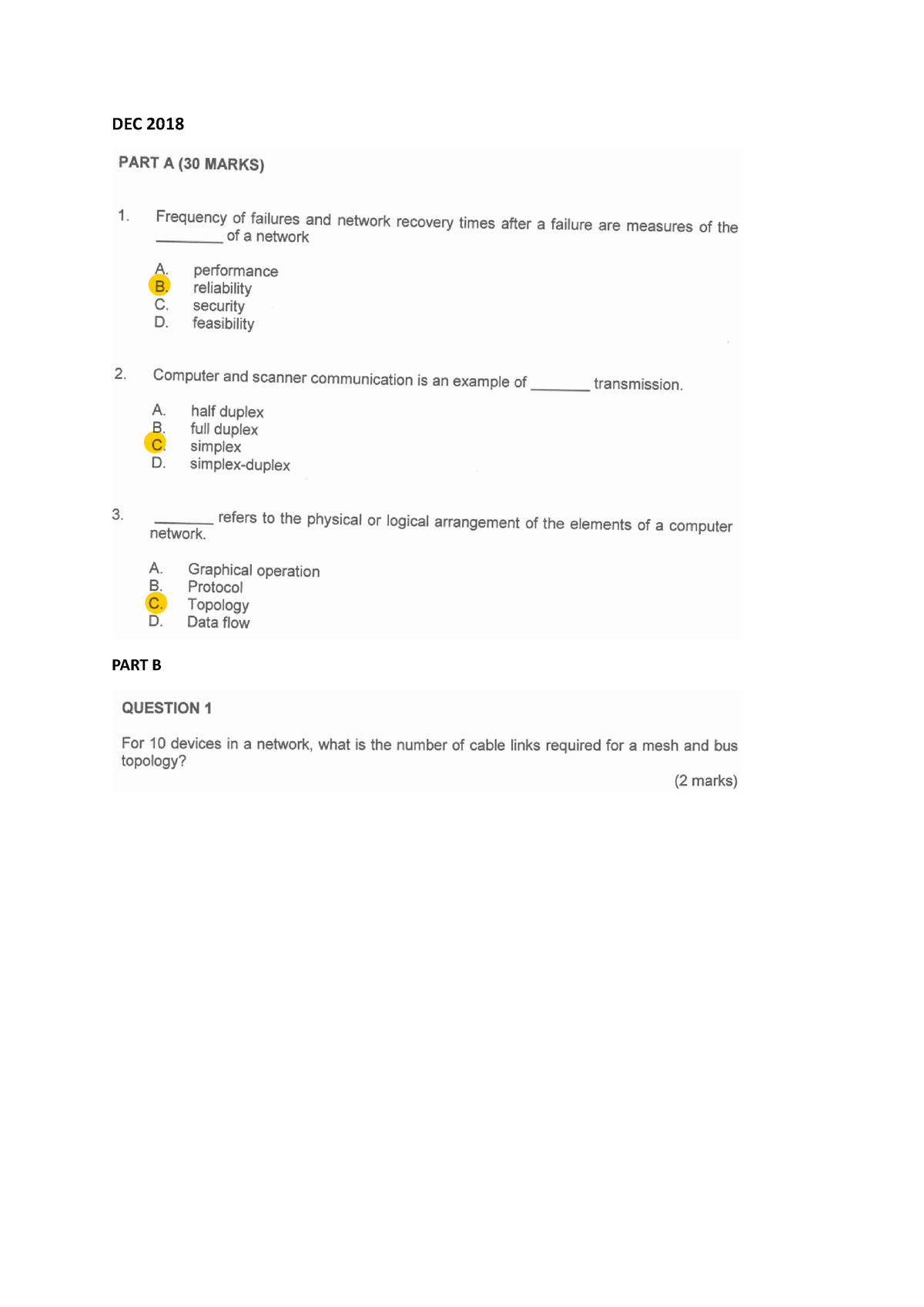 Exercise Chapter 1 - Data Communication Networking - DEC 2018 PART B ...