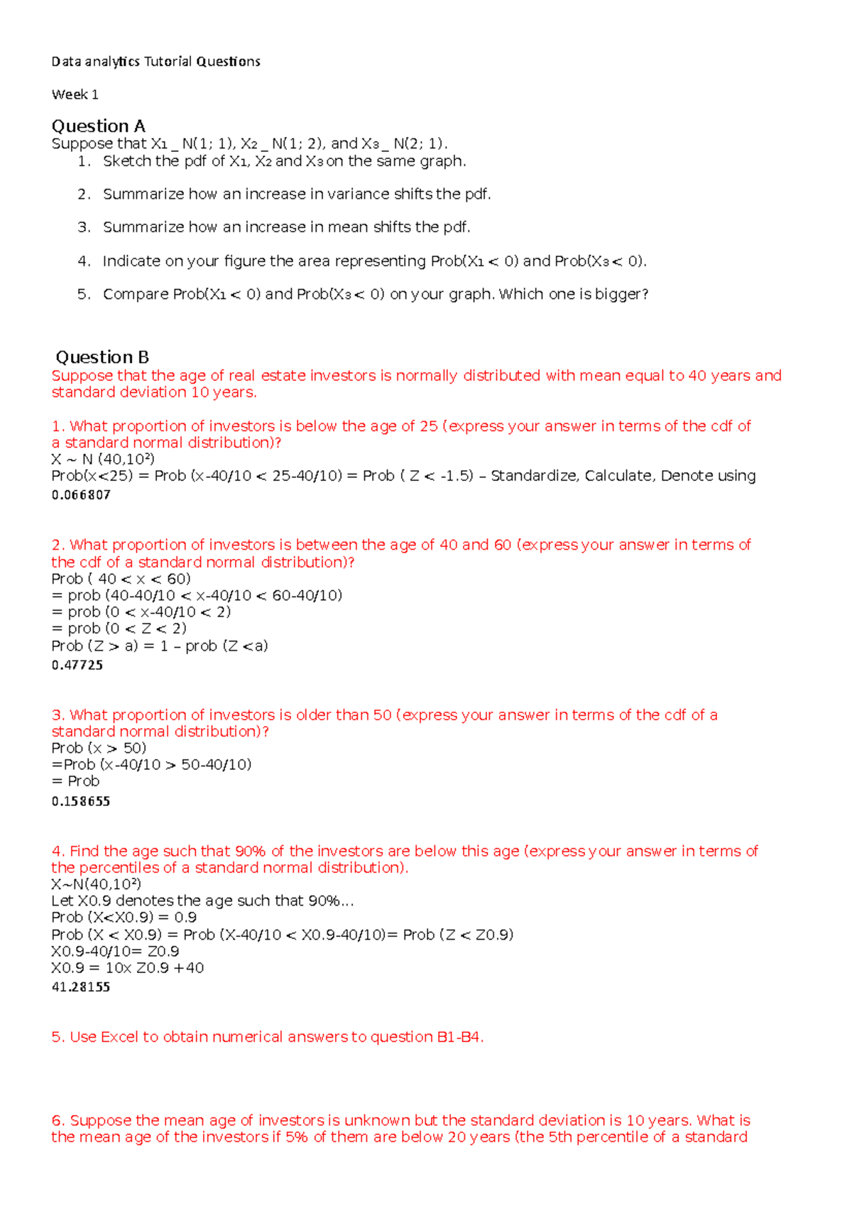 Data analytics tute questions - Data analytics Tutorial Questions Week ...
