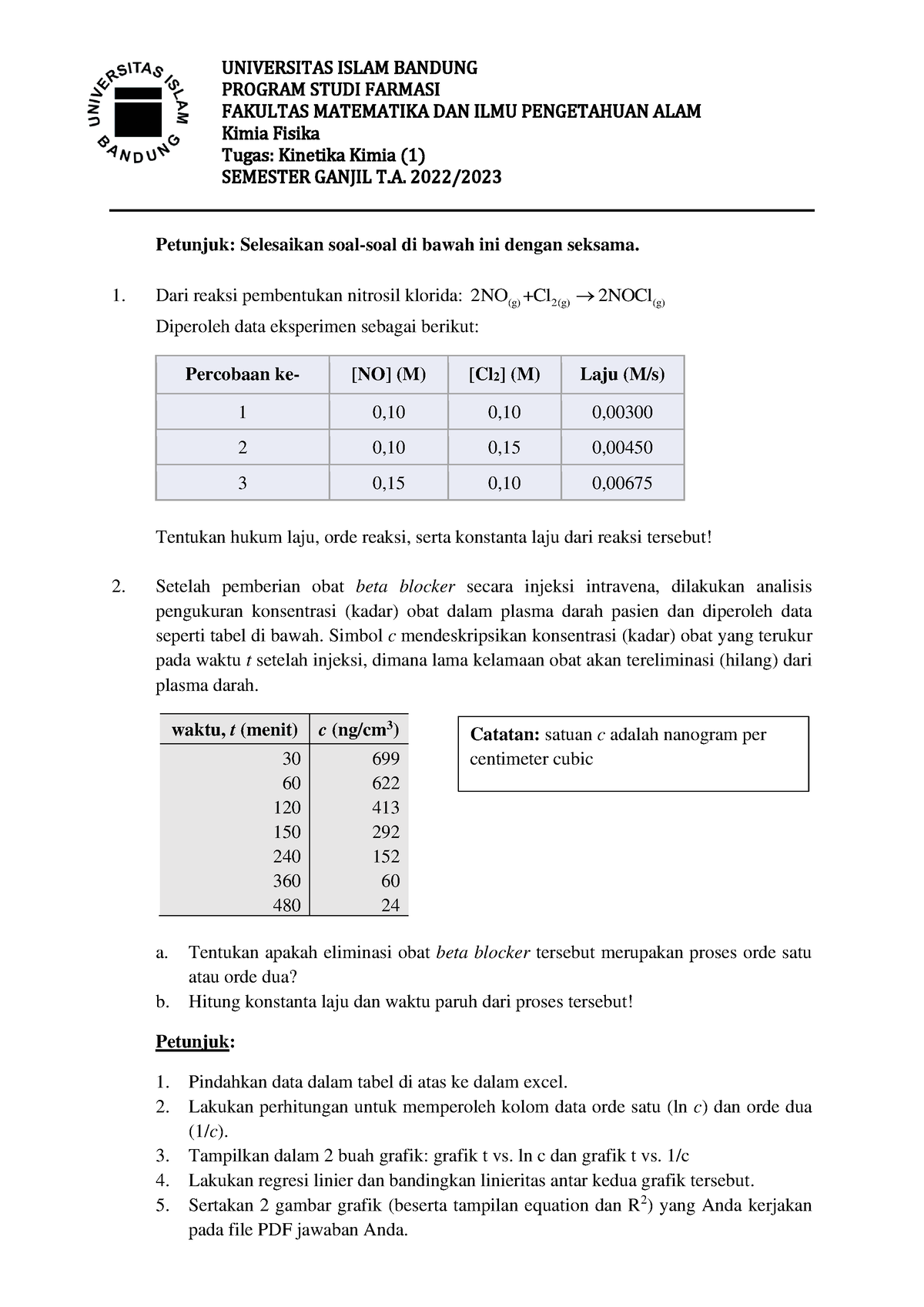Tugas - Kinetika Kimia - UNIVERSITAS ISLAM BANDUNG PROGRAM STUDI ...