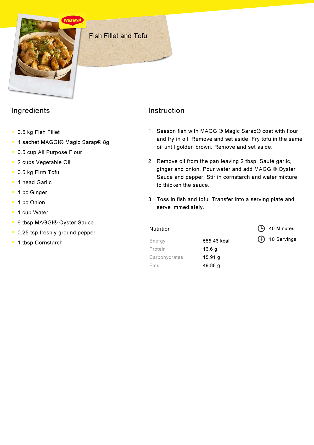 Fish Fillet and Tofu food Fish Fillet and Tofu Ingredients