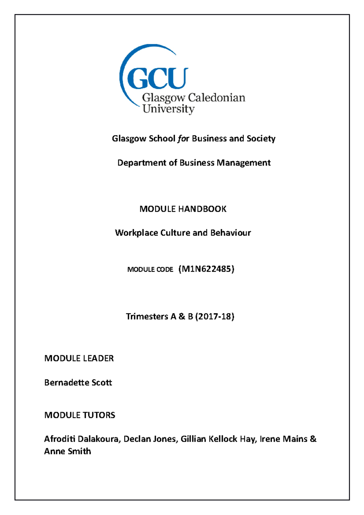 Eee1 Workplace Culture Behaviour Module Handbook 17 18 Studocu
