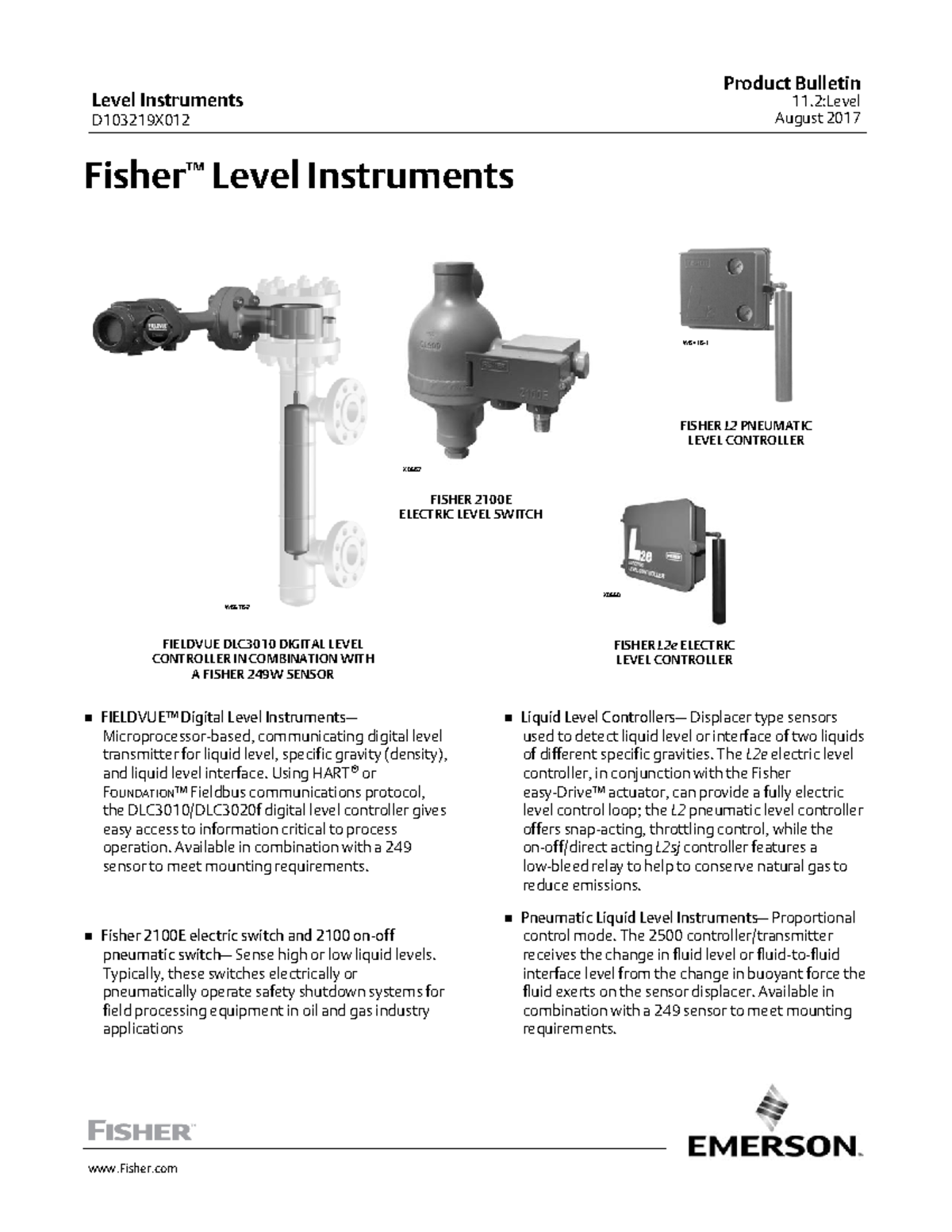 Product bulletin fisher level in Fisher Fisher ™ Level Instruments