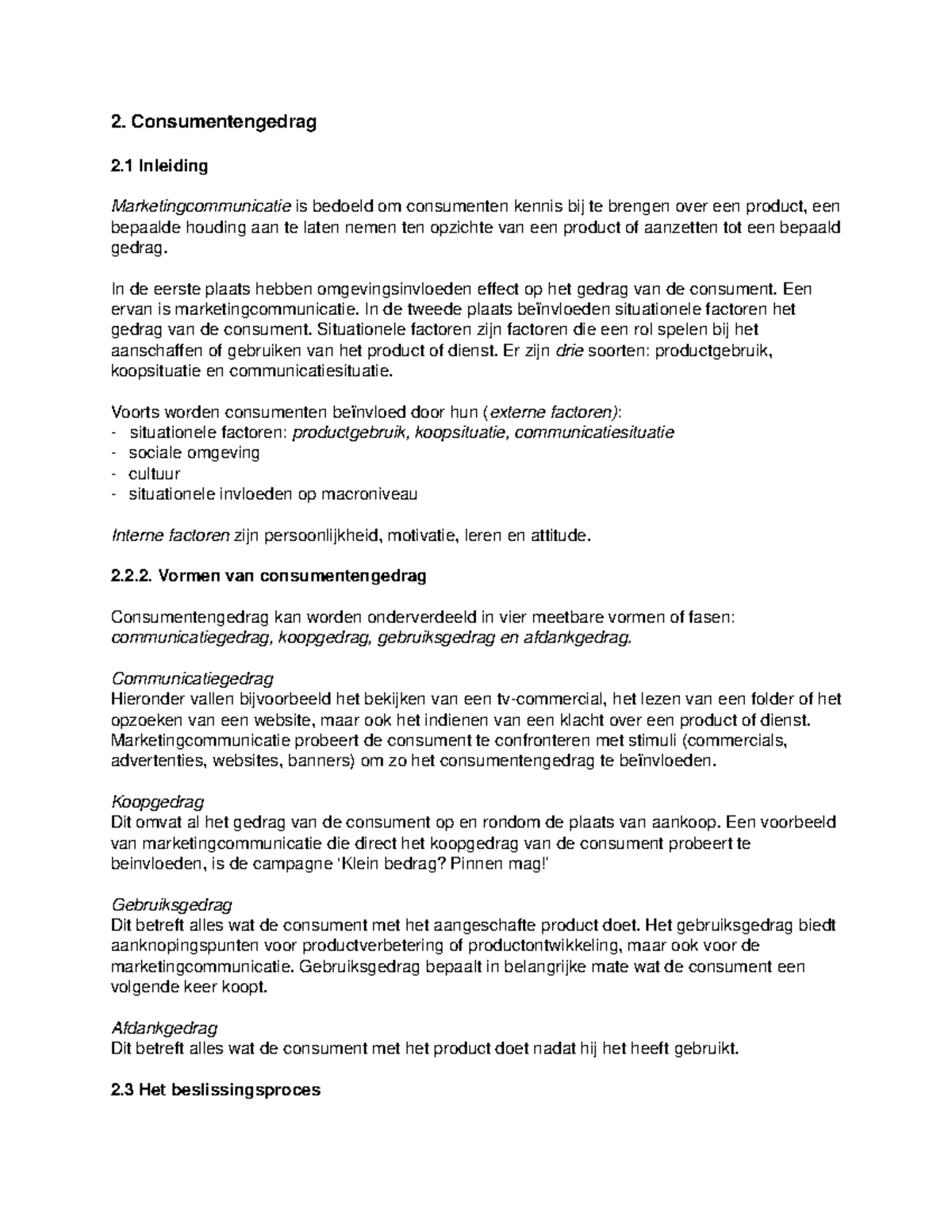 Samenvatting H2 Consumentengedrag Studeersnel