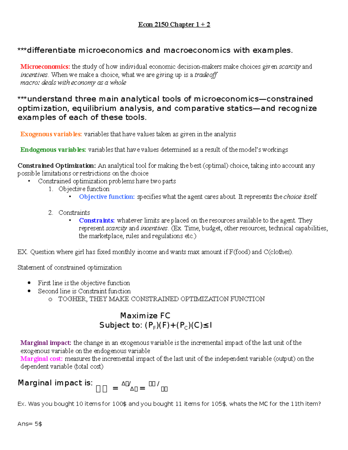 ECON 2150 lecture and chapter notes 2150 - Econ 2150 Chapter 1 + 2 ...