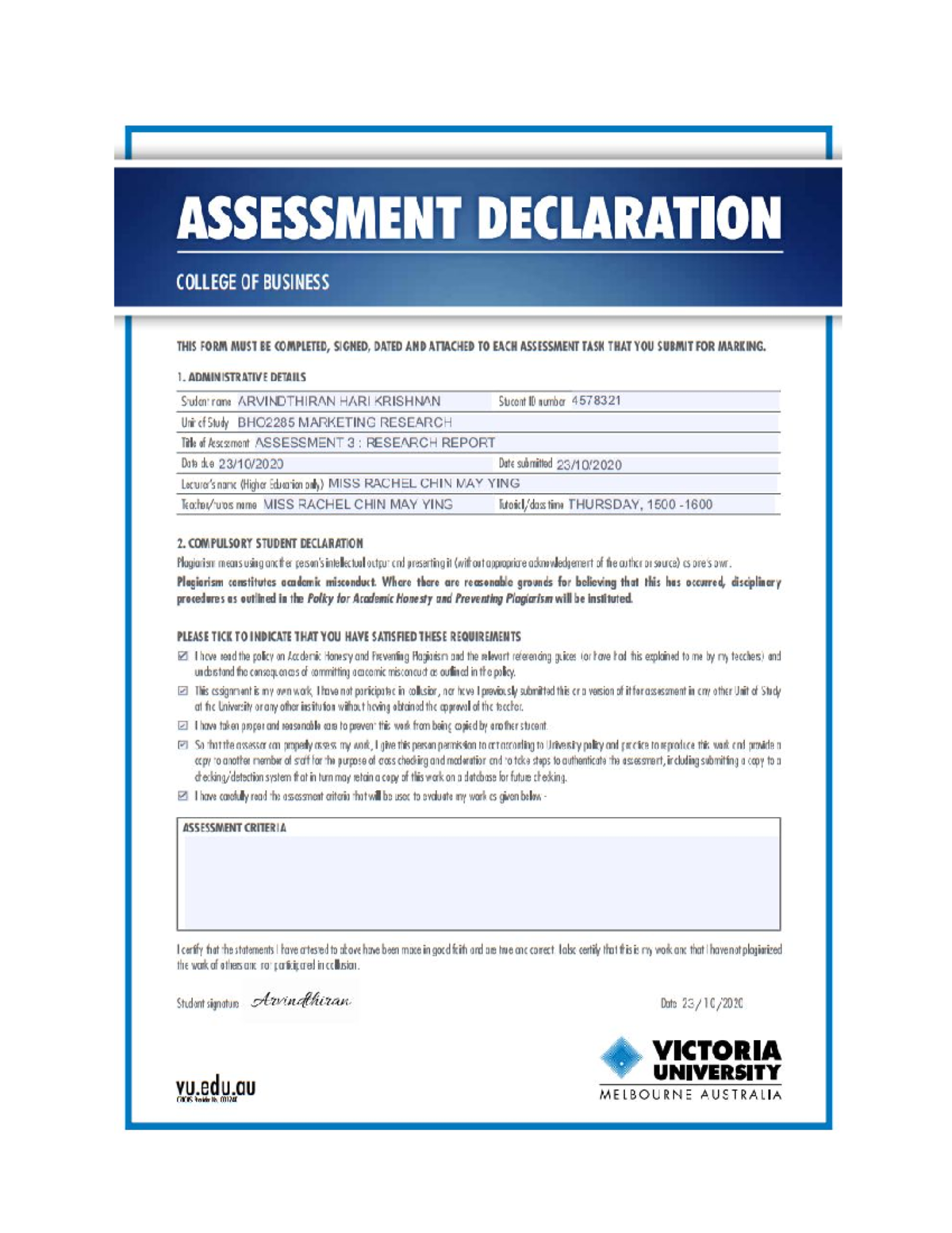 MR Assessment 3 Report - Acknowledgement Table of Content 2 ...