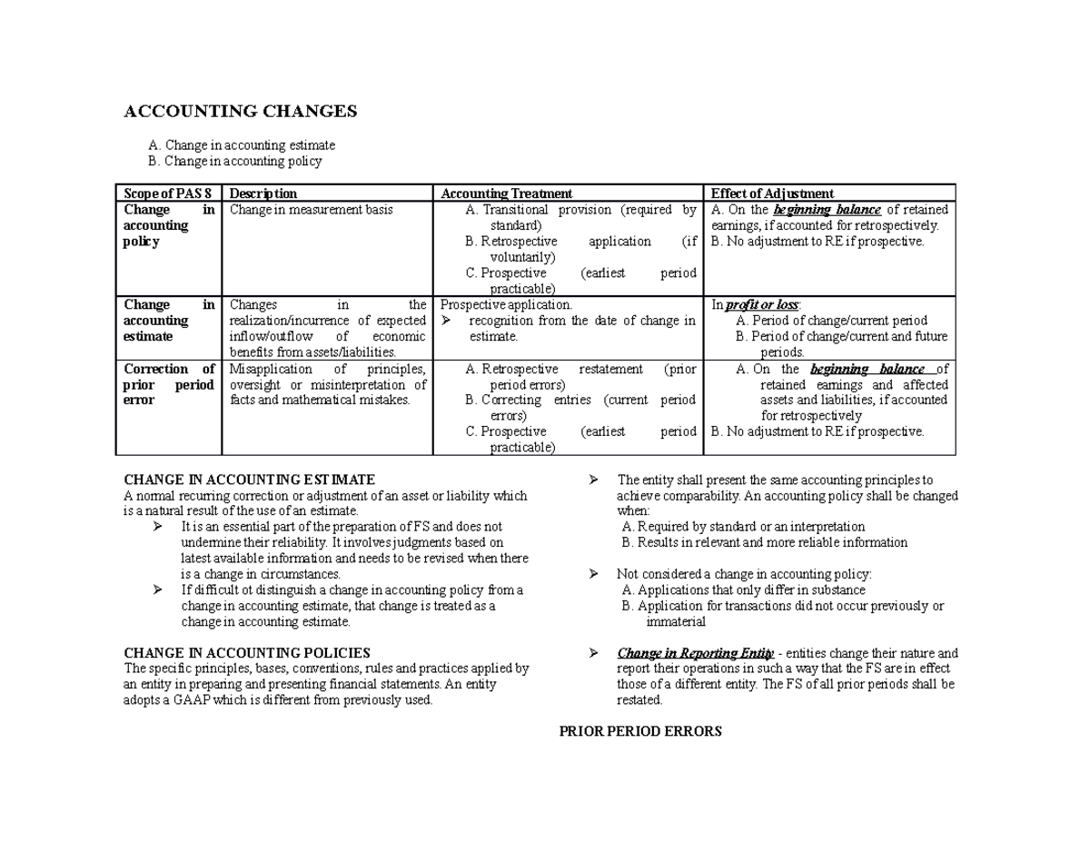 8. Accounting Changes - ACCOUNTING CHANGES A. Change in accounting ...