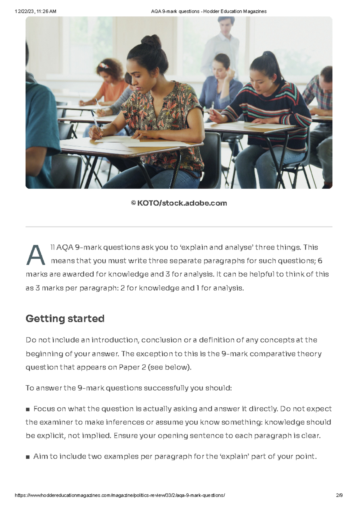 AQA 9-mark questions - Hodder Education Magazines - A © KOTO/stock ...