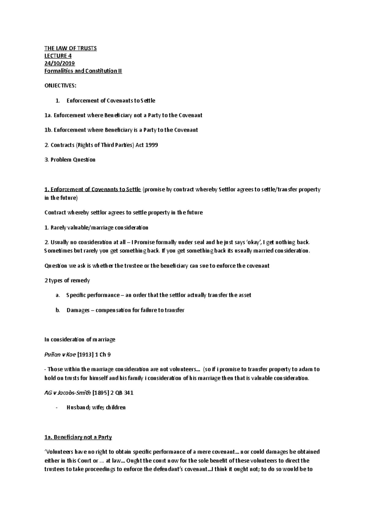 Lecture 4 - Formalities and Constitution II - THE LAW OF TRUSTS LECTURE ...