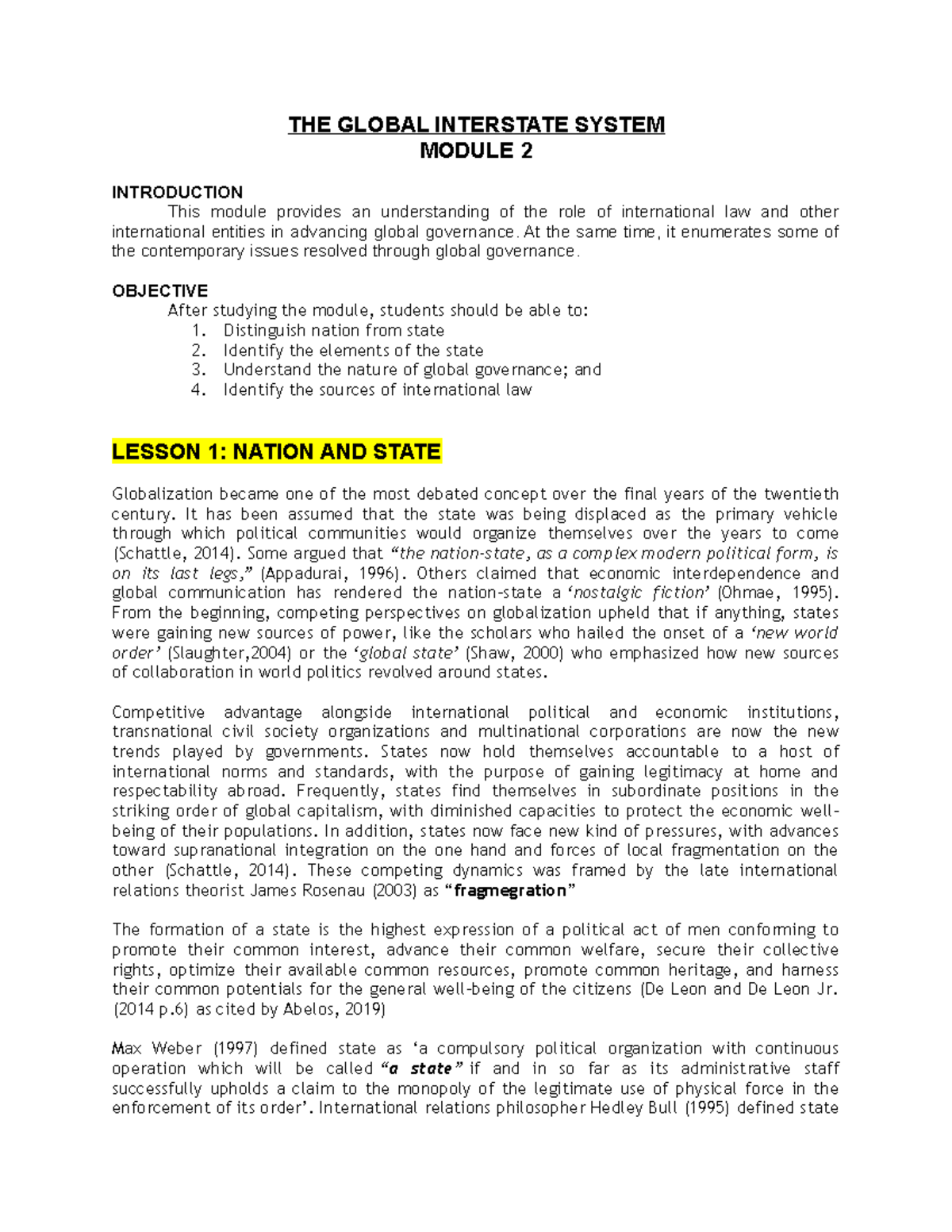 Module 2 - THE GLOBAL INTERSTATE SYSTEM MODULE 2 INTRODUCTION This ...