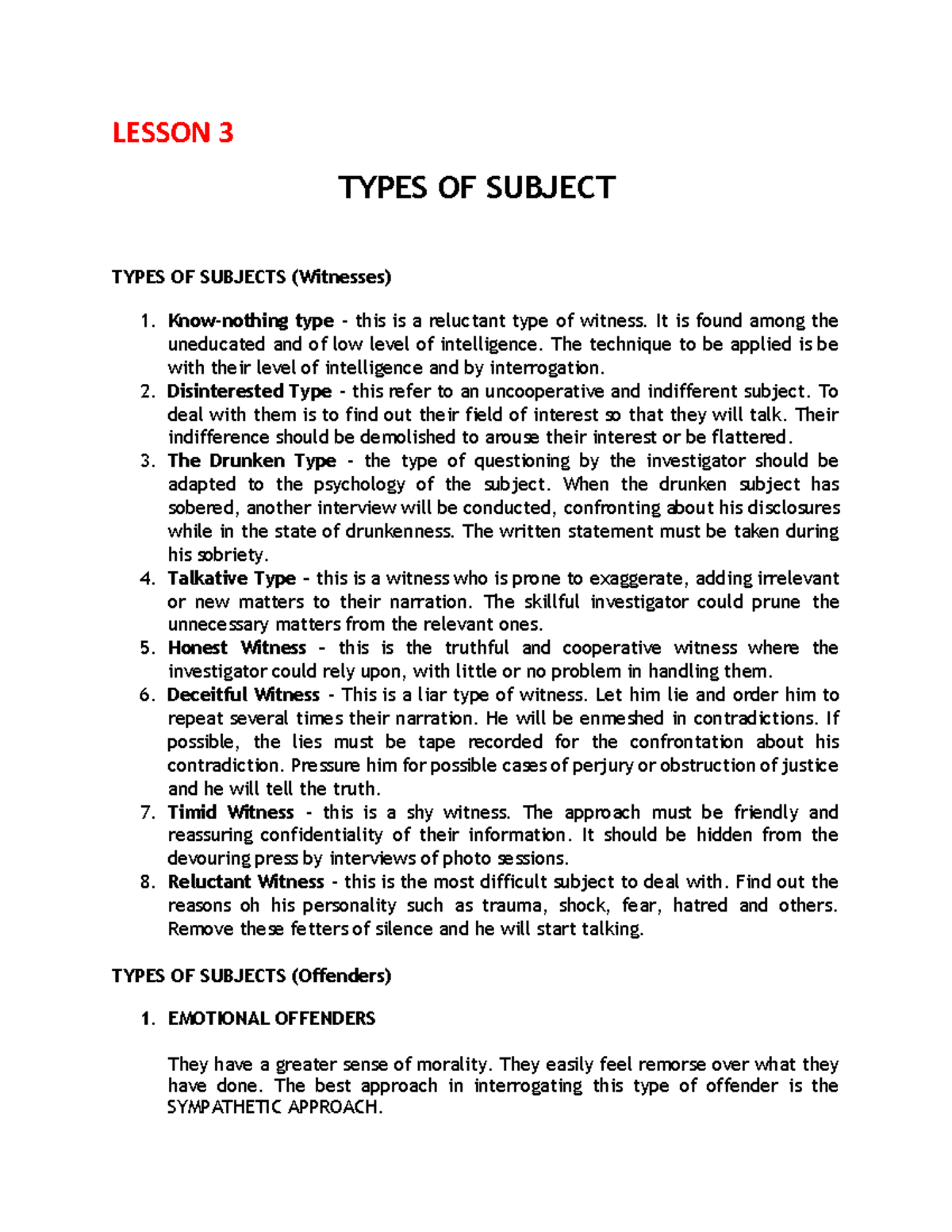 Types of subject - LESSON 3 TYPES OF SUBJECT TYPES OF SUBJECTS ...