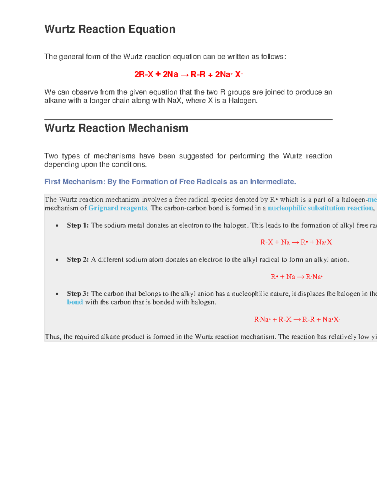 Wurts reaction Organic chemistry Wurtz Reaction Equation The