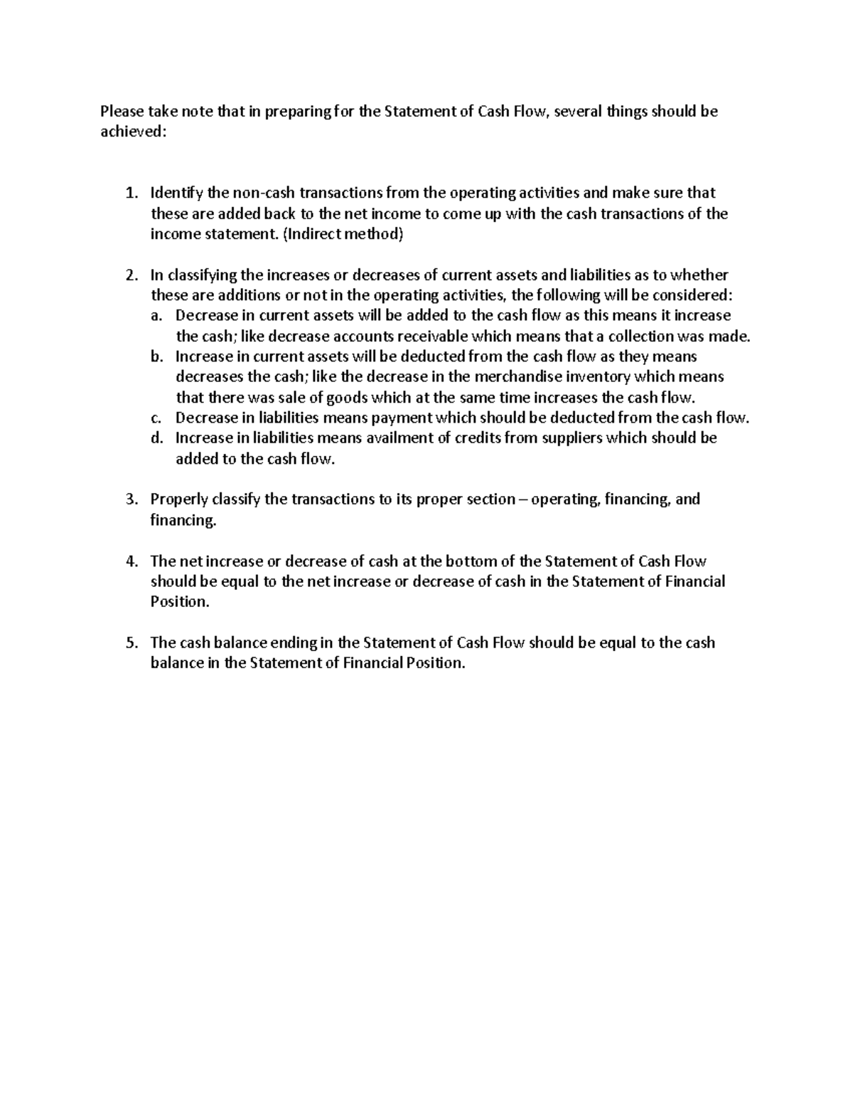 Additional notes for cash flow statement - Please take note that in ...