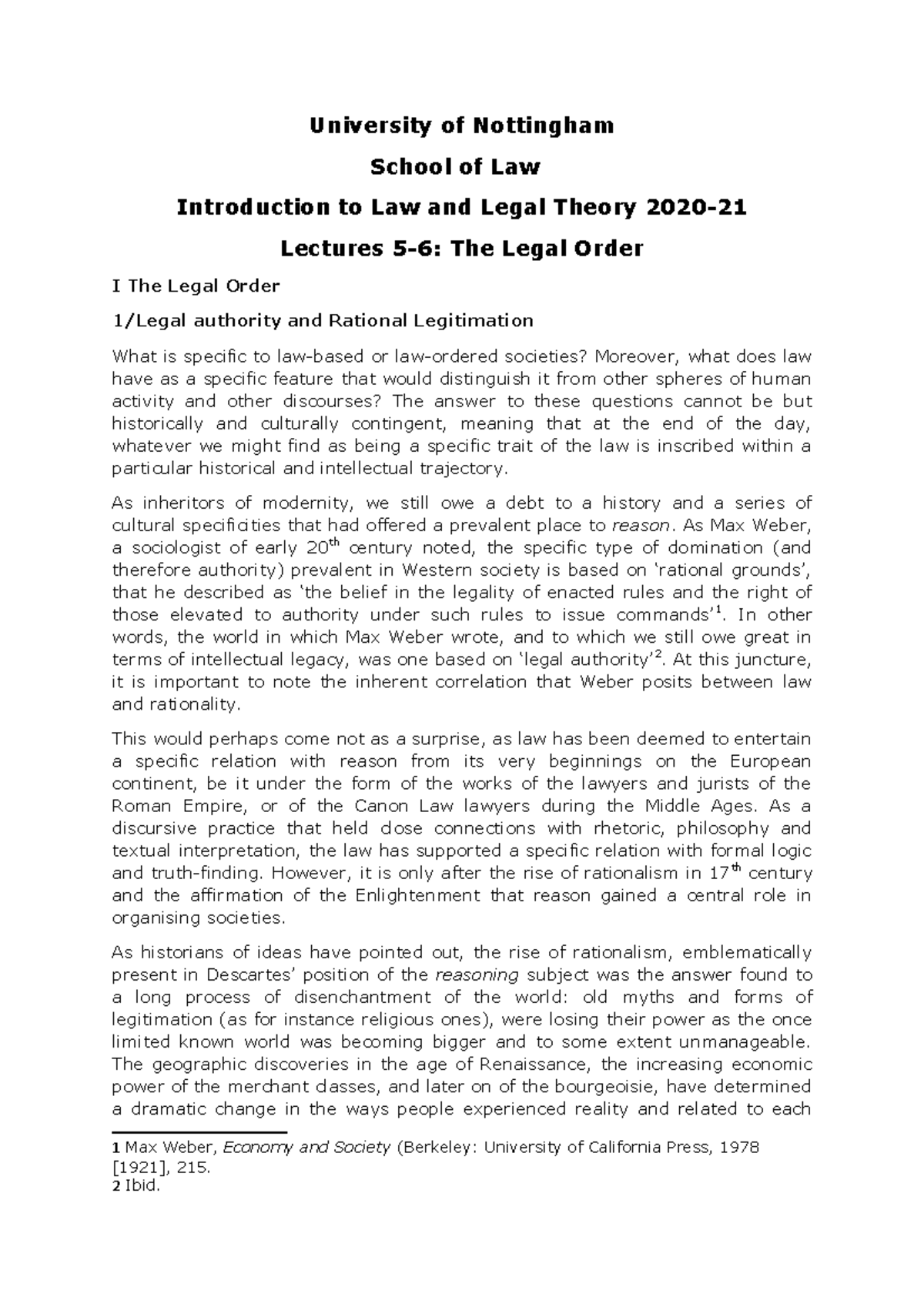 Legal Order 2 - Lecture notes Legal Theory - University of Nottingham ...