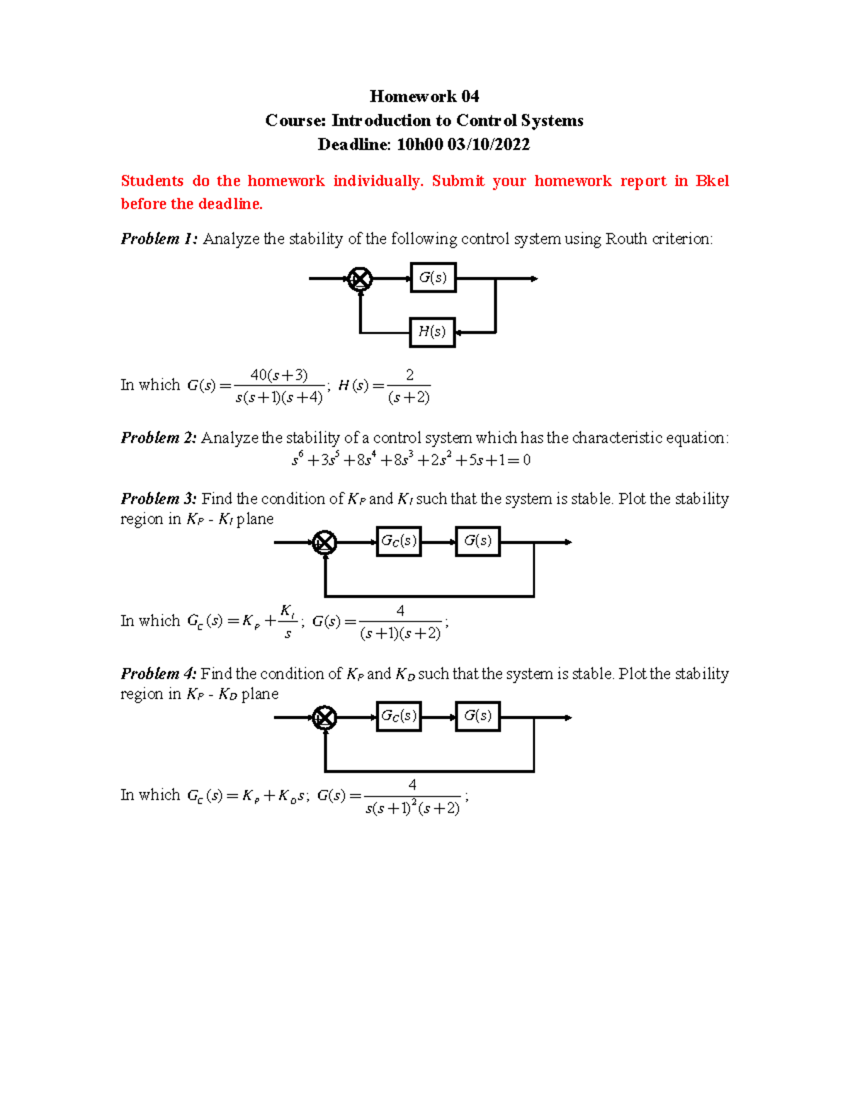 Homework 04 Intro Ctrl Sys Semester 221 TT02 - Homework 04 Course ...