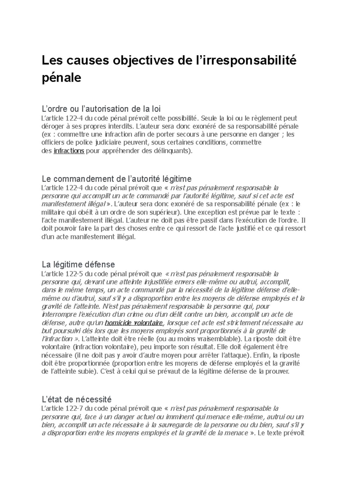 Cause Subjective D'irresponsabilité Pénale www.studocu.com