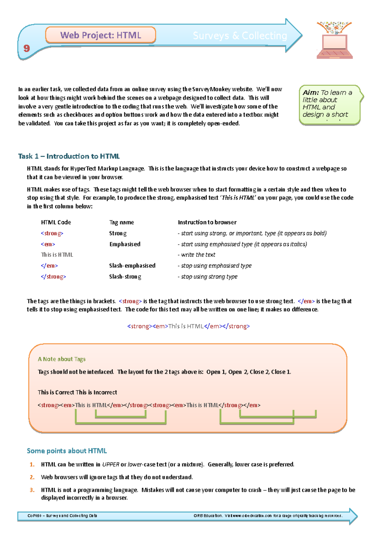 09. Web Project HTML - All about HTML - In an earlier task, we ...