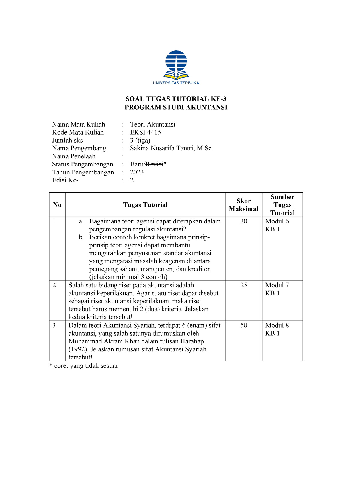 SOAL Tugas Tutorial KE-3 EKSI4415 2023 - SOAL TUGAS TUTORIAL KE- 3 ...