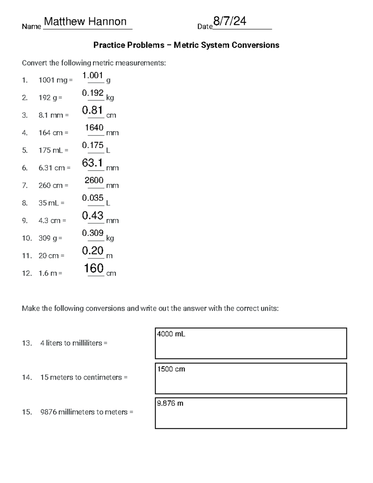 Practice+Problems+-+Metric+System+v2023 - Name ...