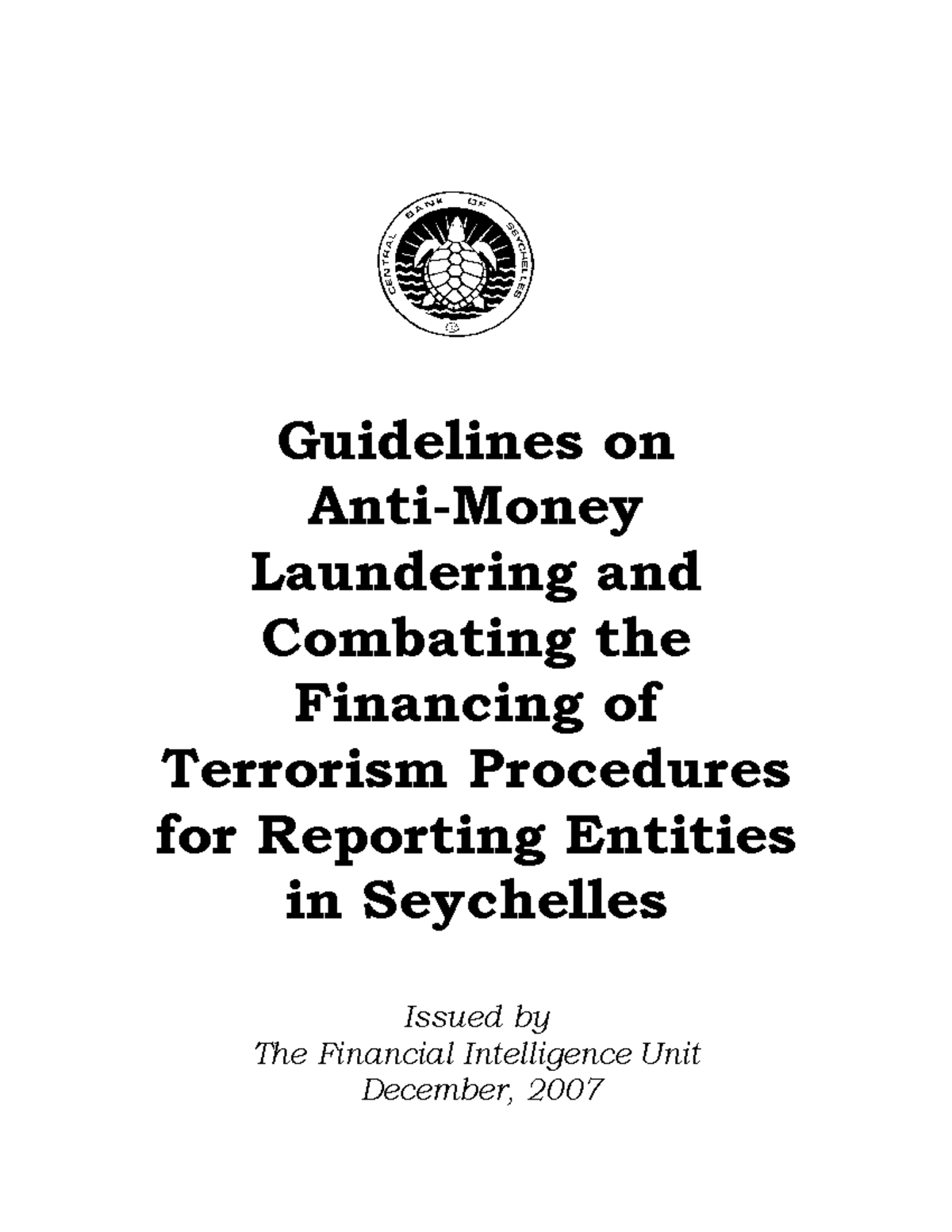 FIU Guidelines Guidelines on AntiMoney Laundering and Combating the