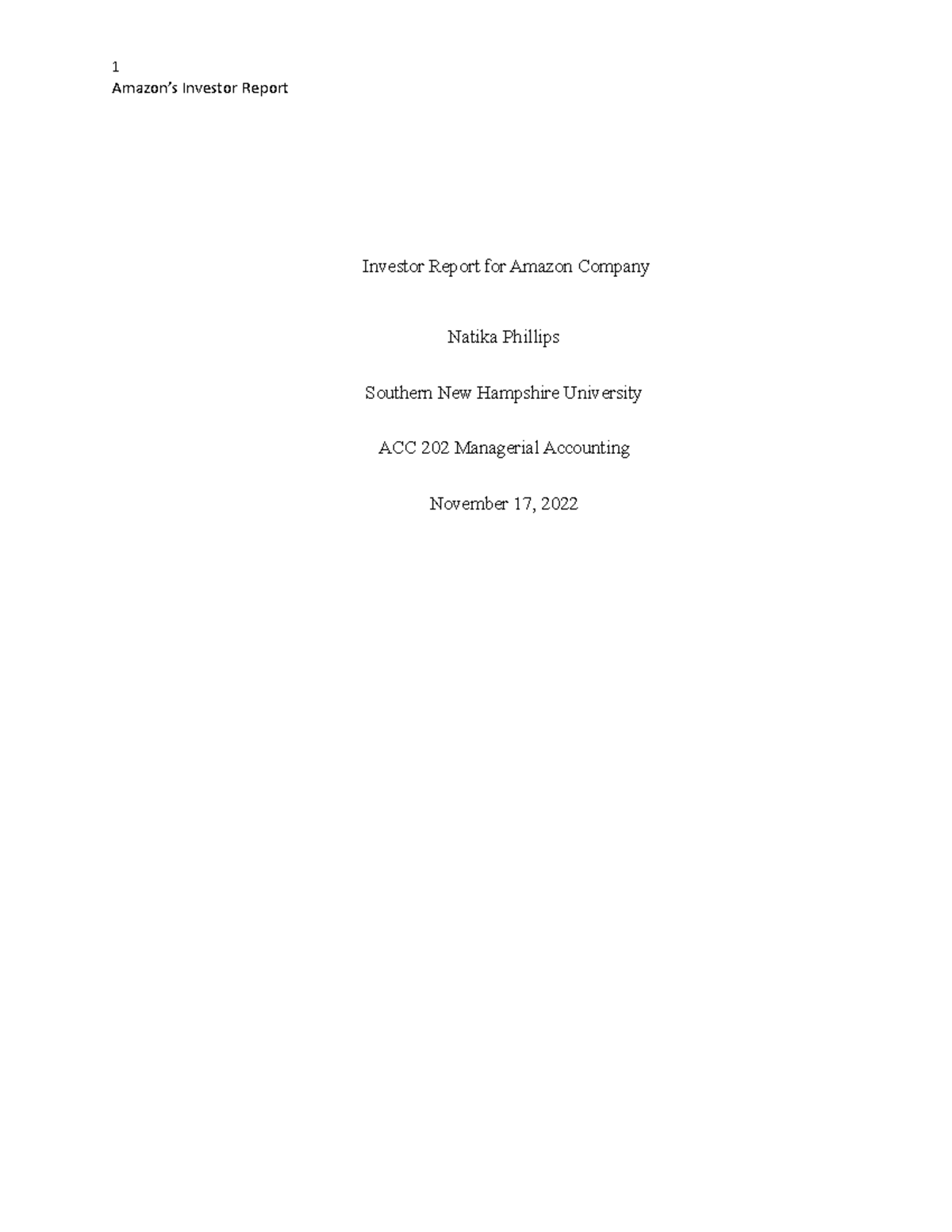 Investor Report for Amazon - Amazon’s Investor Report Investor Report ...