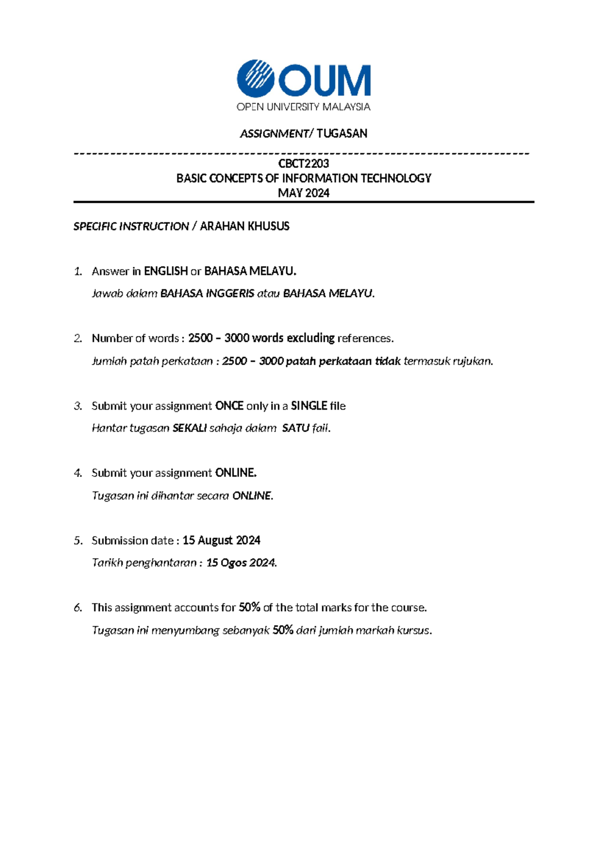 basic concepts of information technology oum assignment