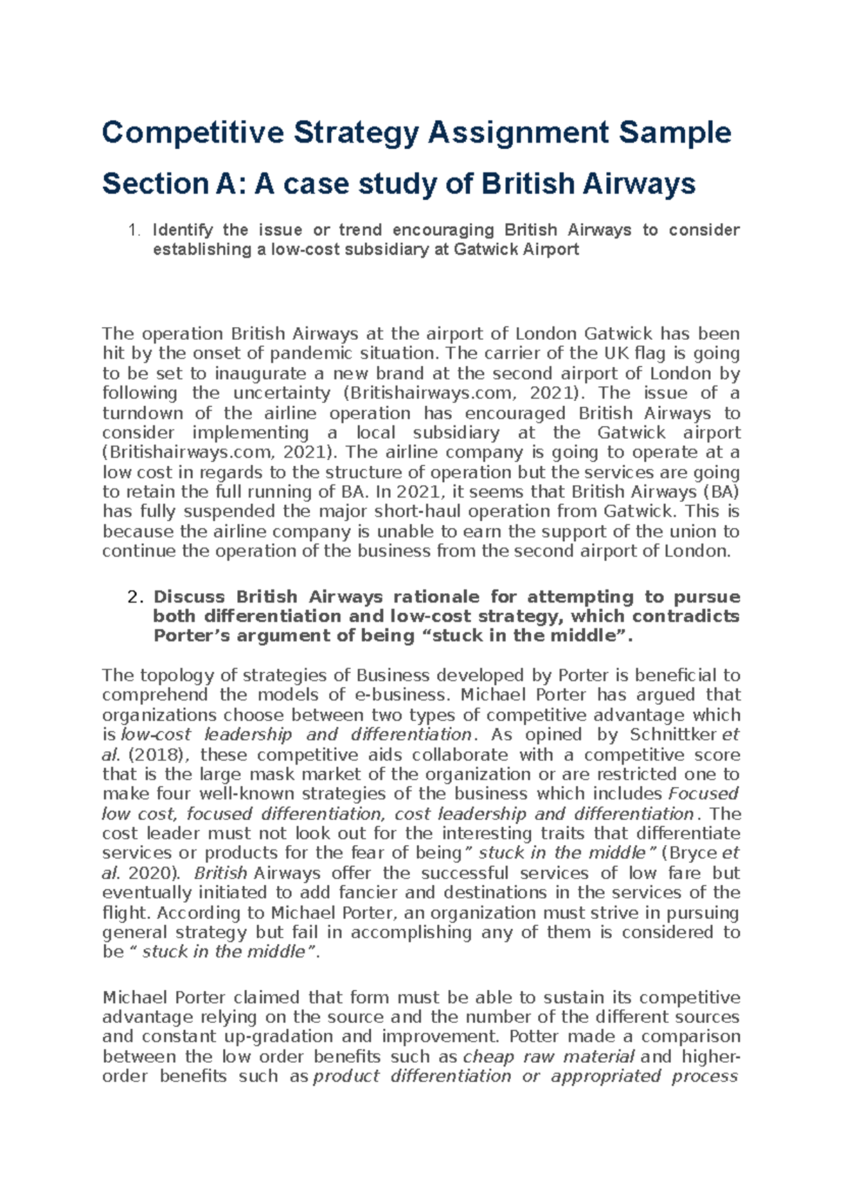 Competitive Strategy Assignment Sample The Carrier Of The UK Flag Is