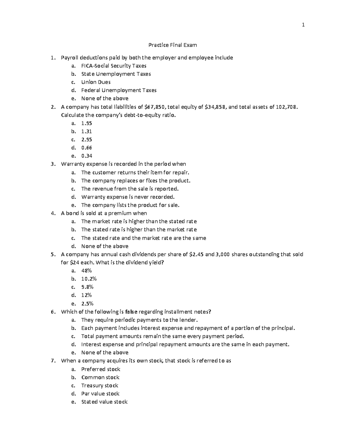 201Final Exam Practice-1 (1)-1 - Practice Final Exam Payroll deductions ...