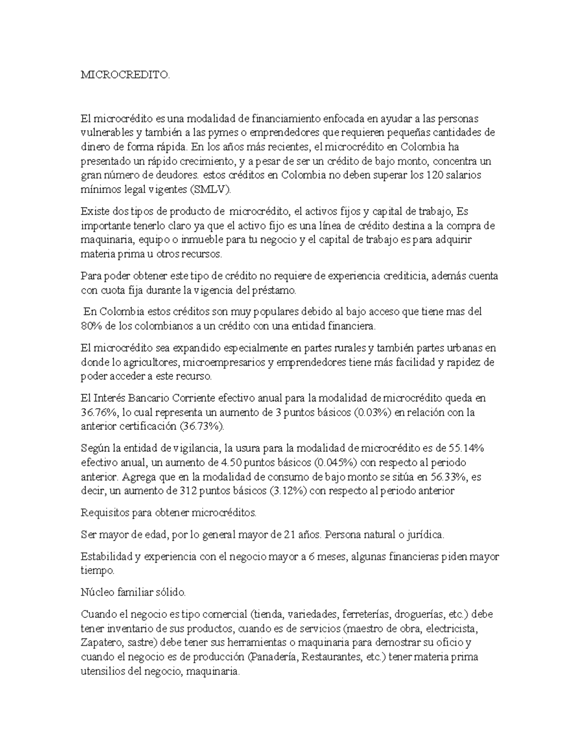 Microcredito - Resumen Matemáticas Financieras - MICROCREDITO. El ...