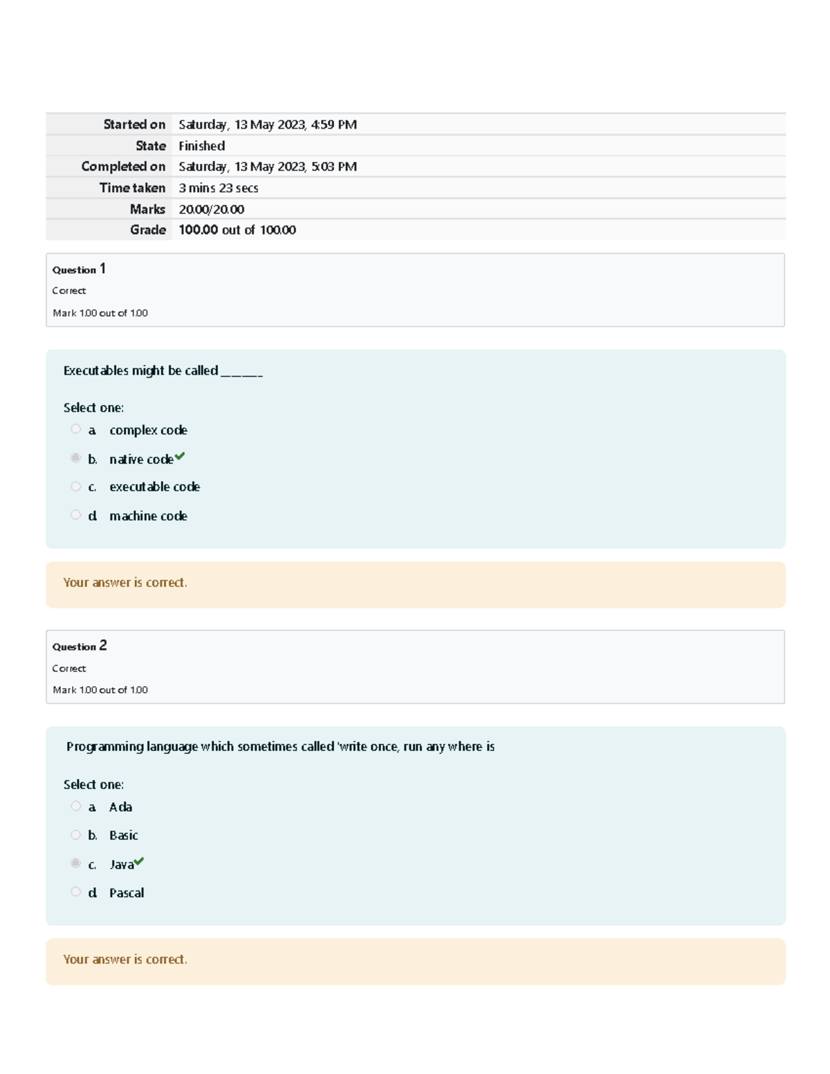 Prelim LAB QUIZ 1 Attempt review - Started on Saturday, 13 May 2023, 4: ...