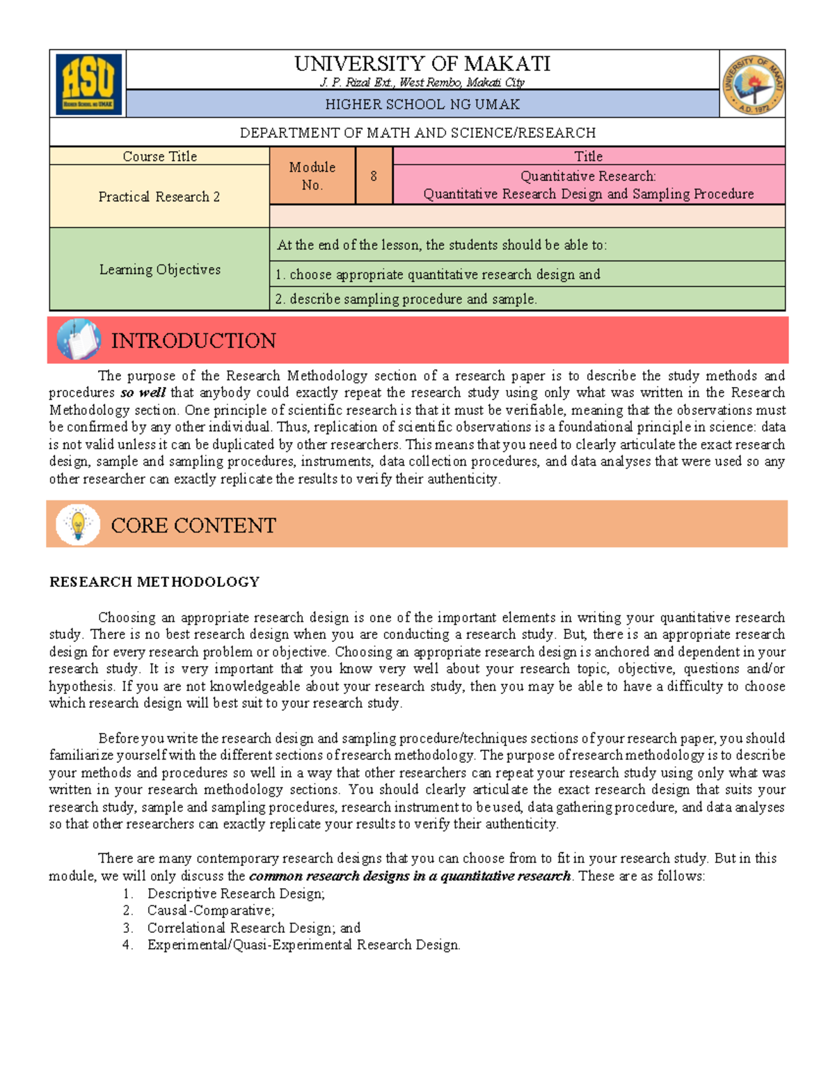 M8 pr2 - practical research - UNIVERSITY OF MAKATI J. P. Rizal Ext ...