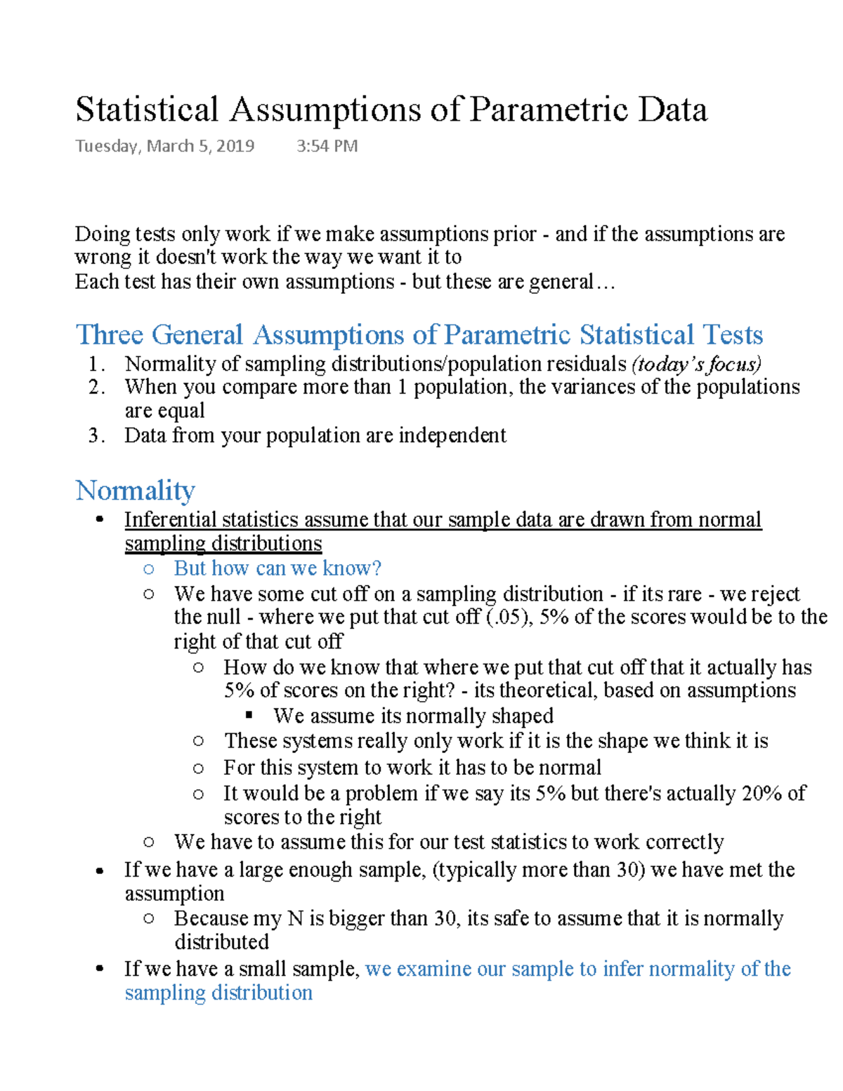 Assumptions Of Parametric Data