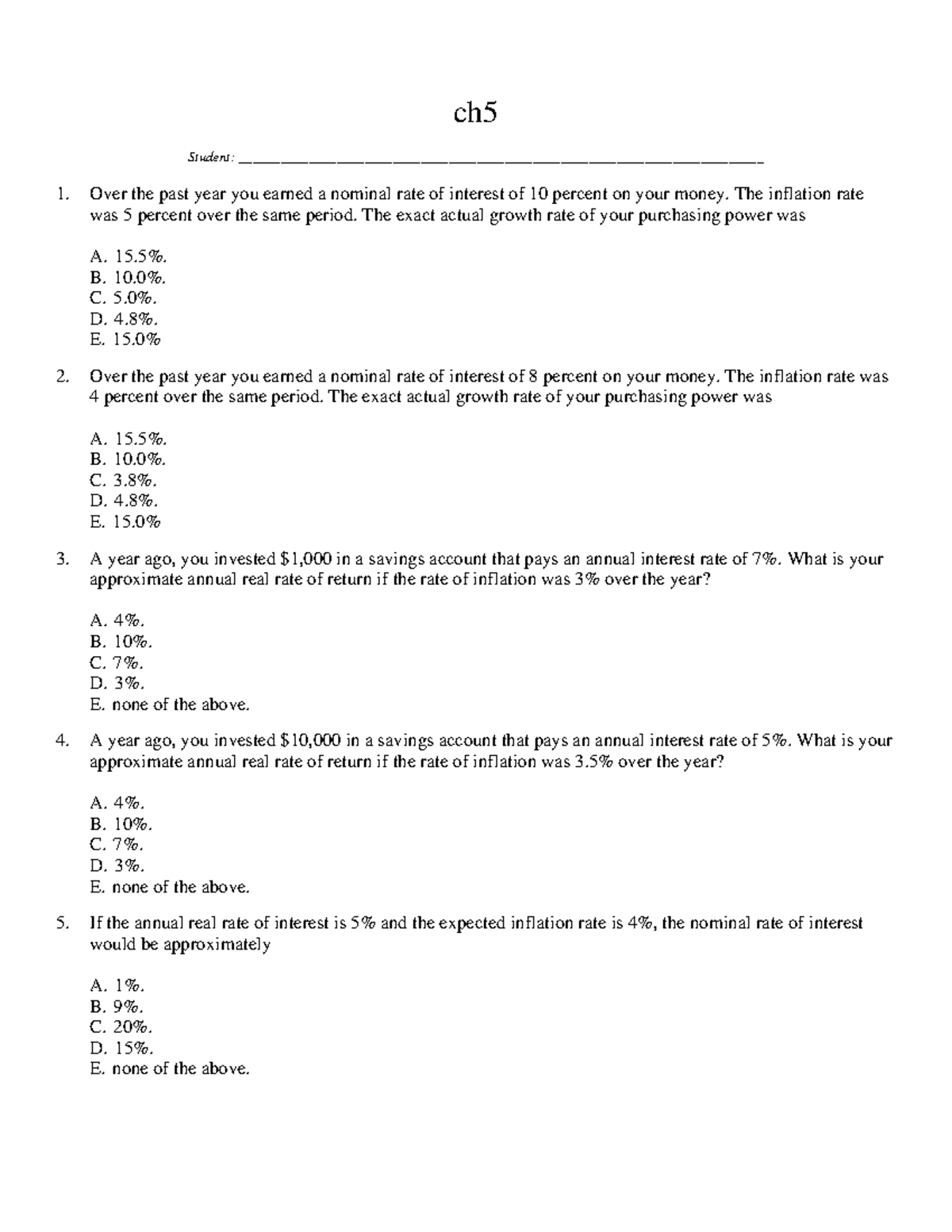 quiz bank chap 5 - ch Student: - Studocu