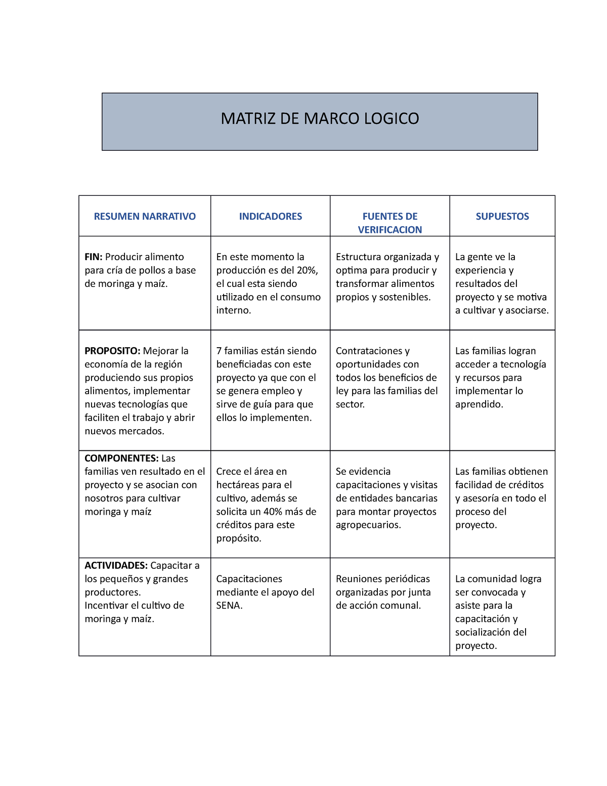 Doc Matriz De Marco Logico Resumen Narrativo Indicado 